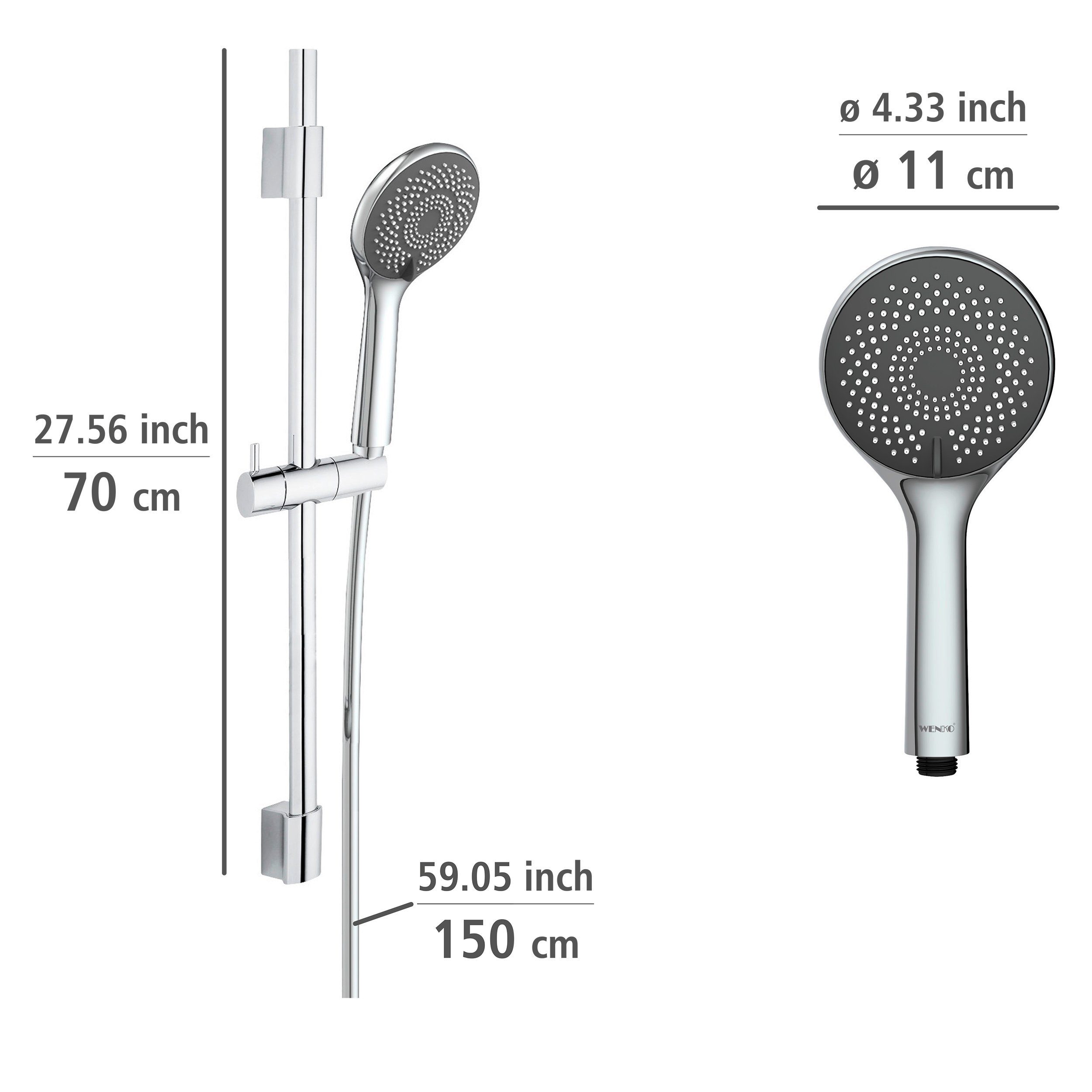 WENKO Douchestang-set Watersaving Chroom, lengte stang: 70 cm