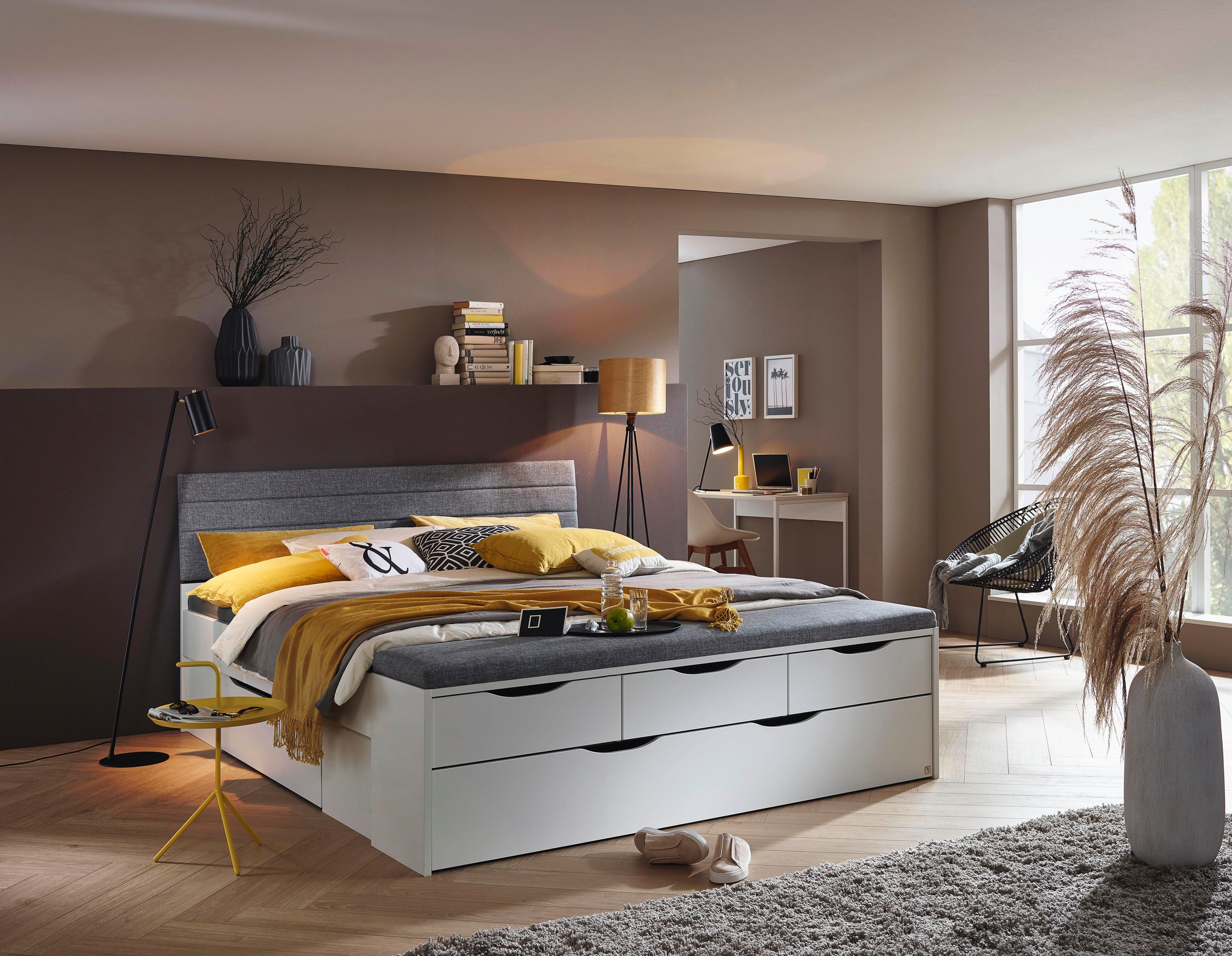 rauch Ledikant met bergruimte Scala-XL incl. bekleed hoofdbord, bedbank, xl-lade, verdere laden bedden wit