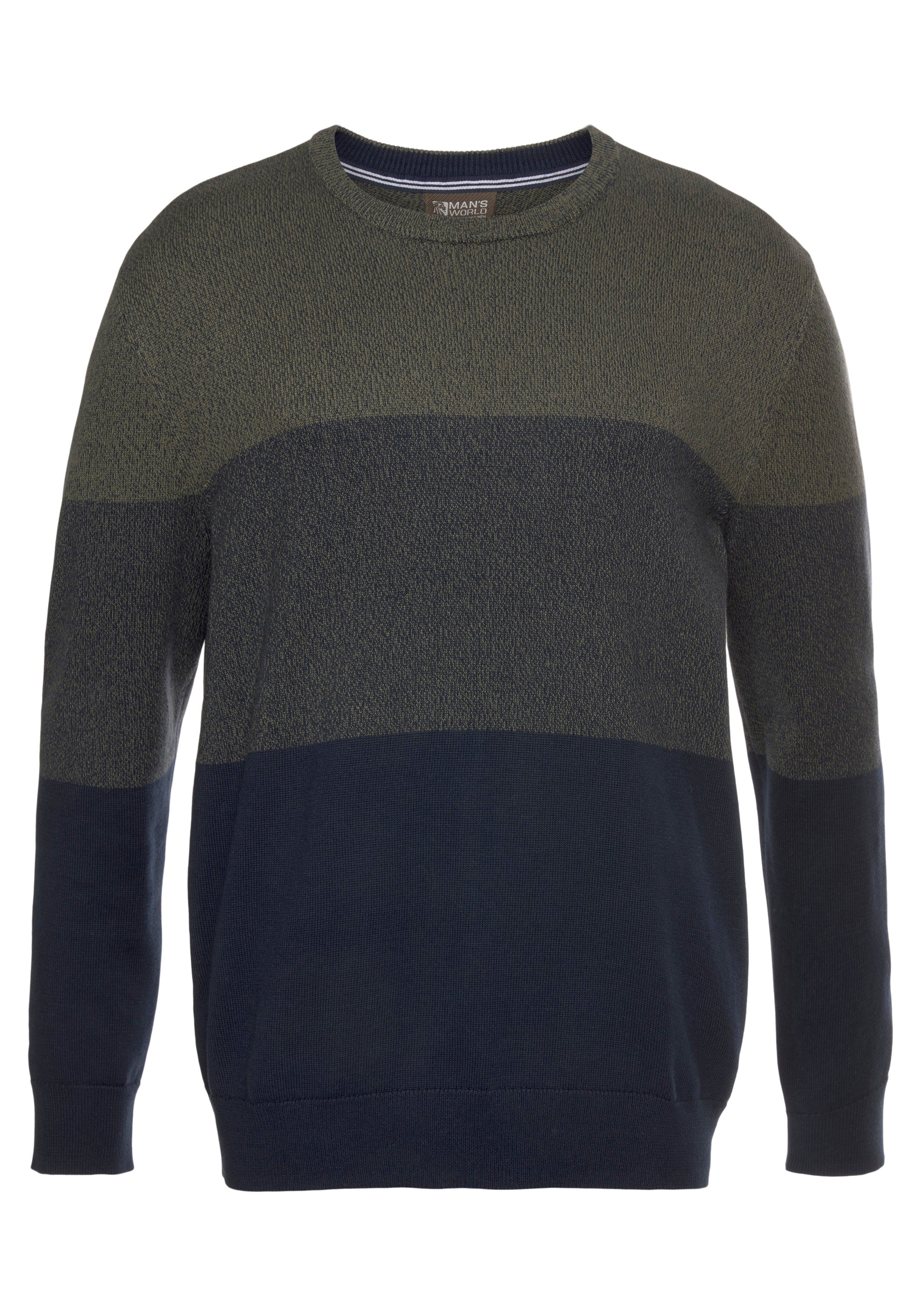 Man's World Trui met ronde hals Tot maat 5 XL met blokstrepen