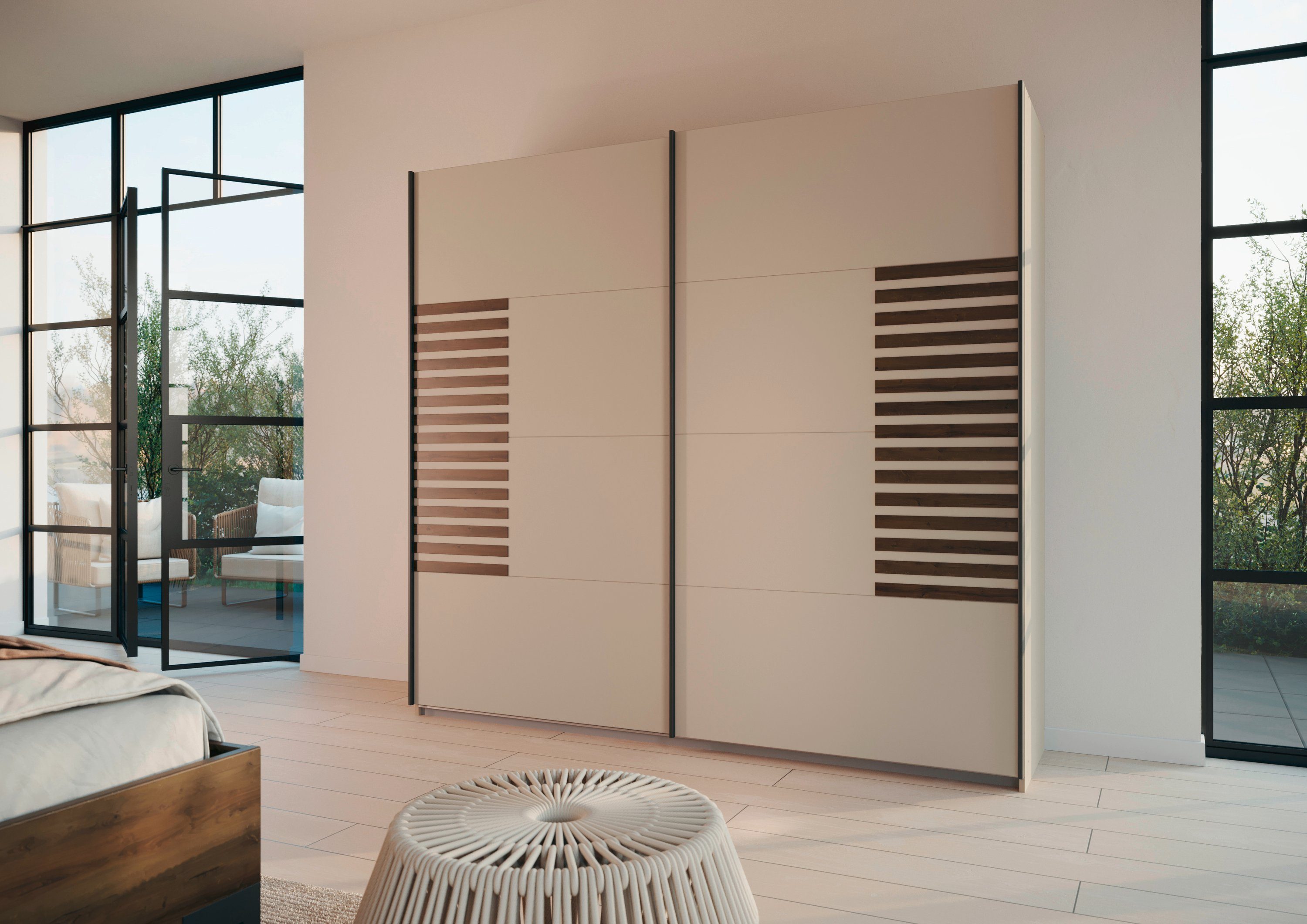 rauch Zweefdeurkast Kledingkast Kast Garderobe Slaapkamerkast BAREA Front met oplage in moderne lamellen-look MADE IN GERMANY