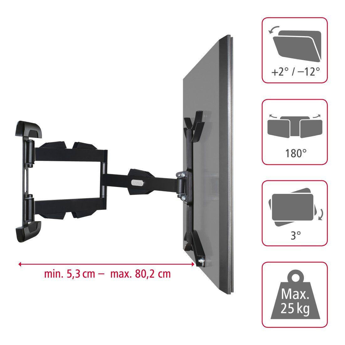 Hama Tv-wandhouder Draaibaar, uitschuifbaar, lange arm, 81 - 165 cm (32"- 65"), 43", 50", 55"