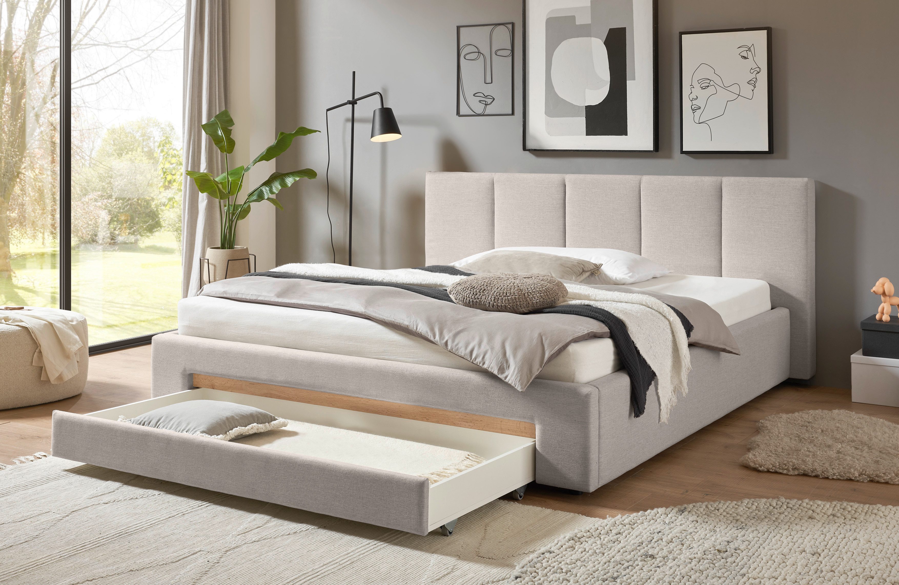 INOSIGN Gestoffeerd bed CiTY/GiRON, bedframe met bedlade, gestoffeerd opbergbed met hondenbed of opberglade, bekleding van corduroy of linnenlook