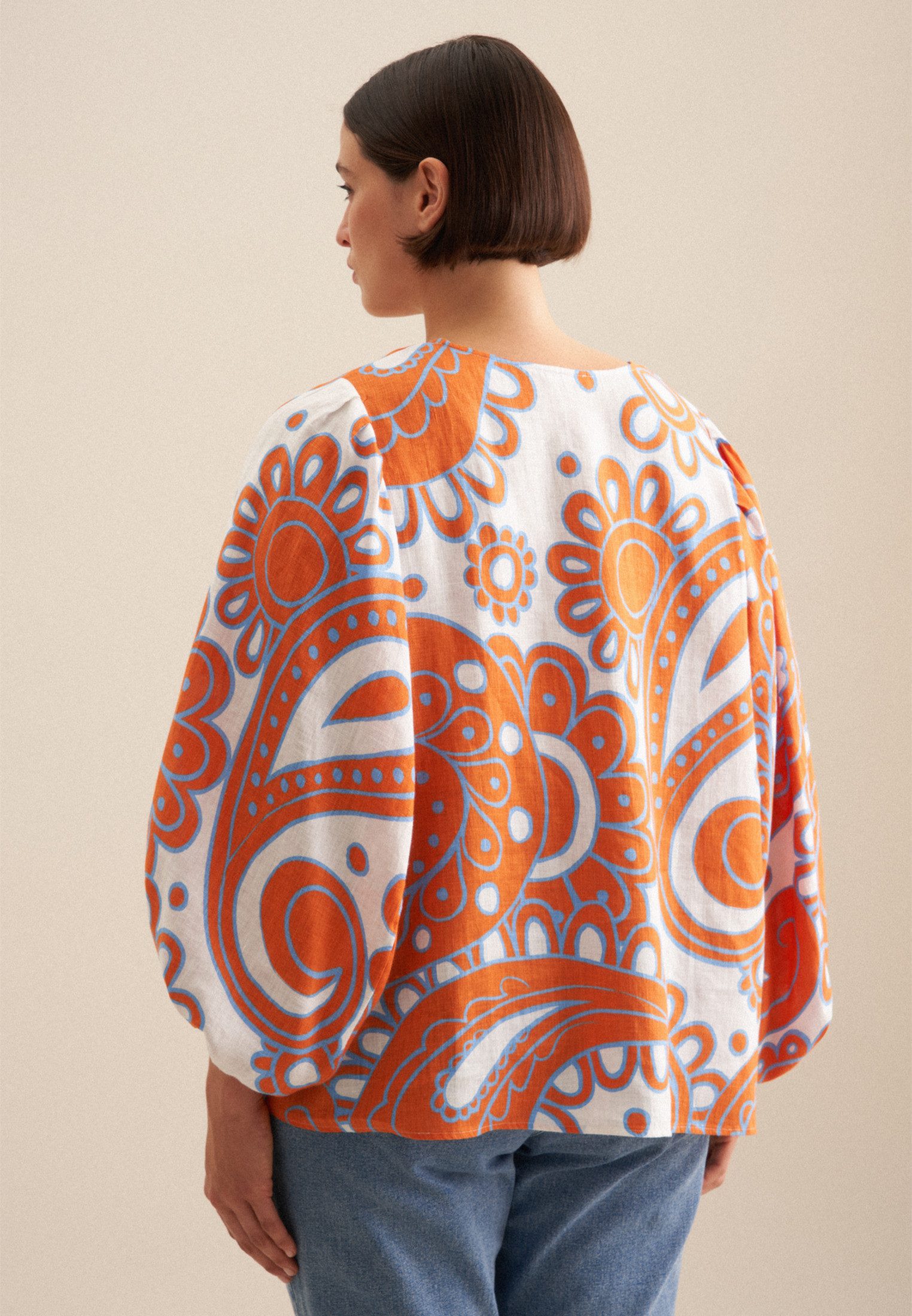 seidensticker Shirtblouse Zwarte roos 3/4-mouw v-hals paisley