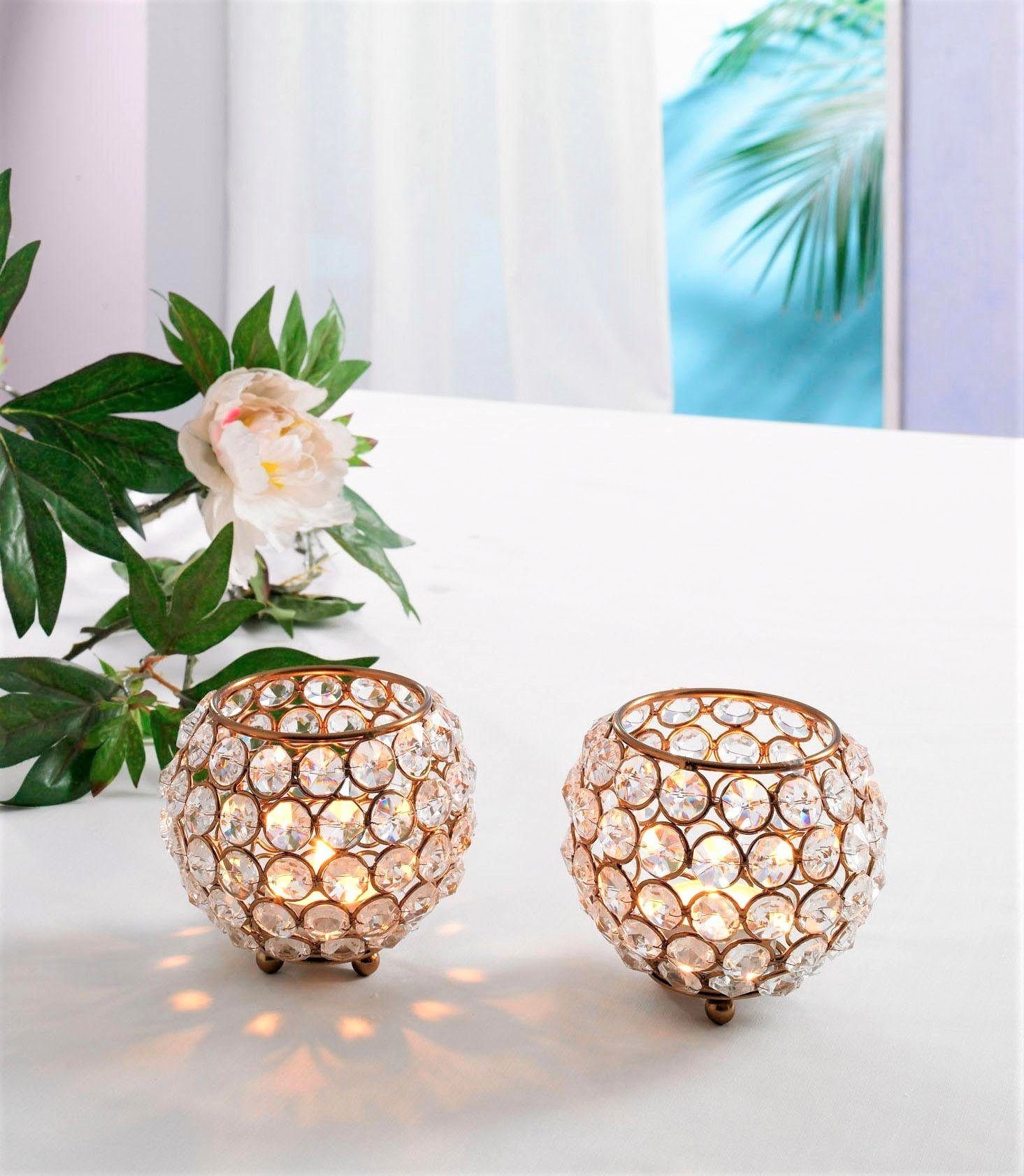 Home affaire Waxinelichthouder Kristal (set, 2 stuks) waxinelichthouders bruin