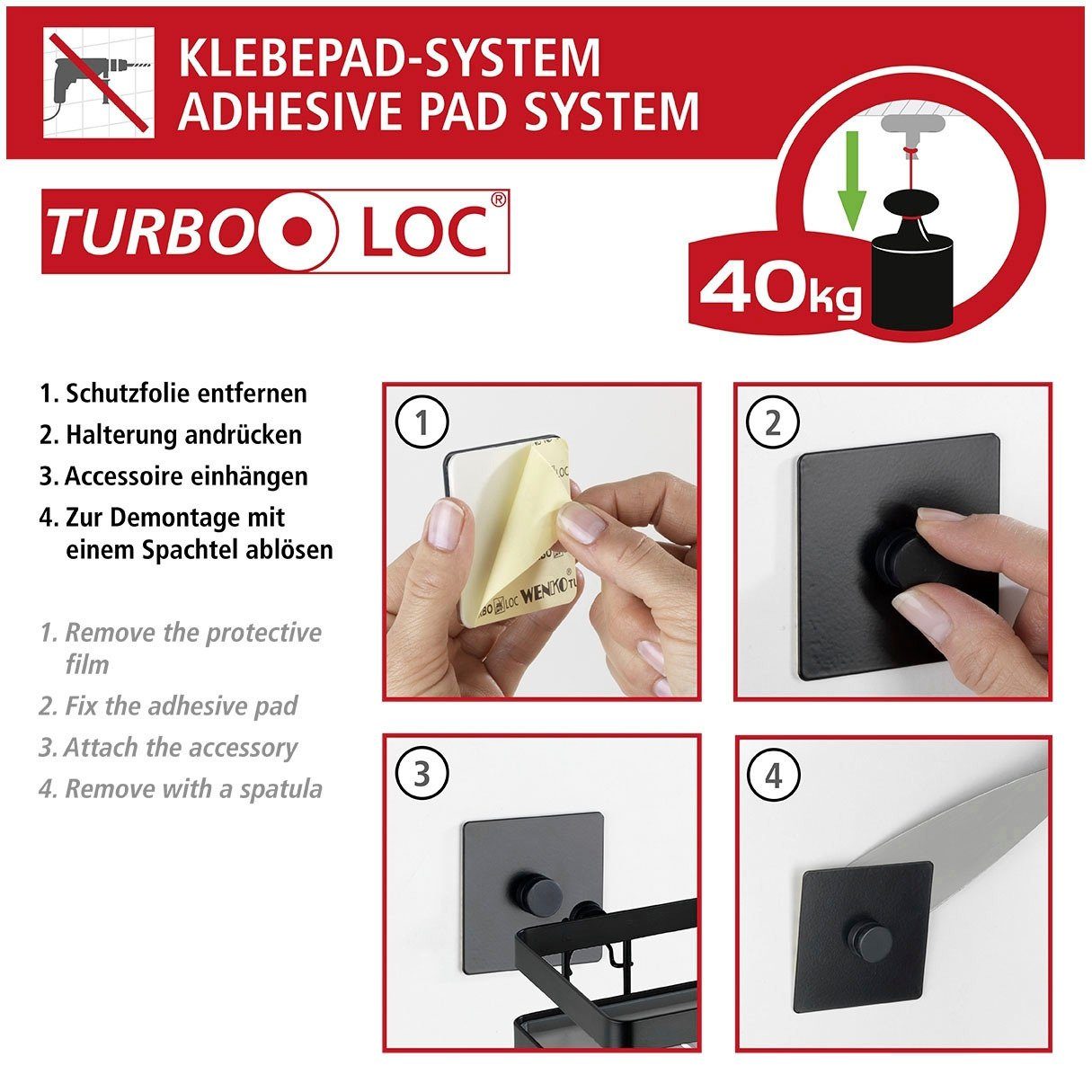 WENKO Toiletset Turbo-Loc® Carpino zwart, bevestigen zonder boren