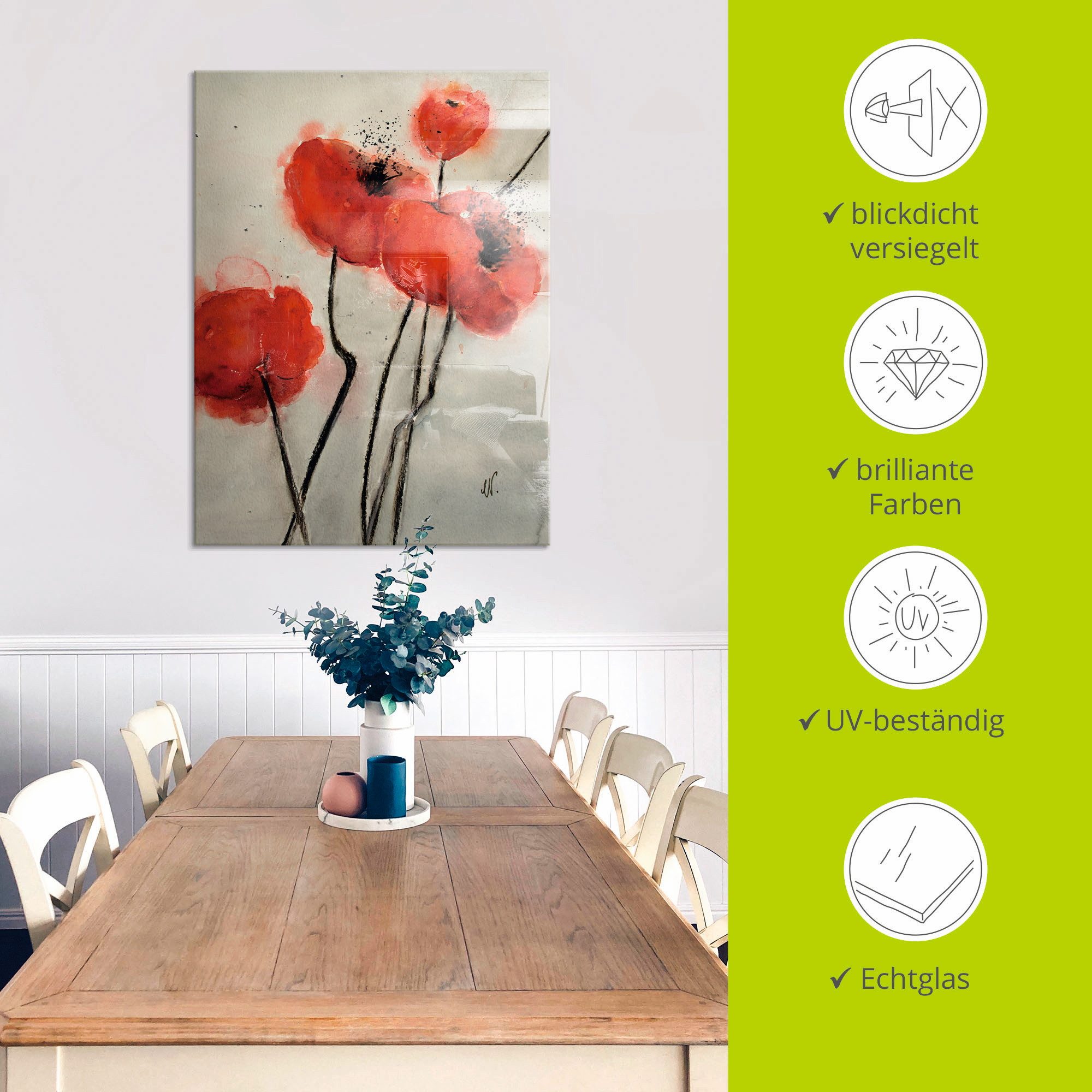 Artland Print op glas Rode klaproos in verschillende maten