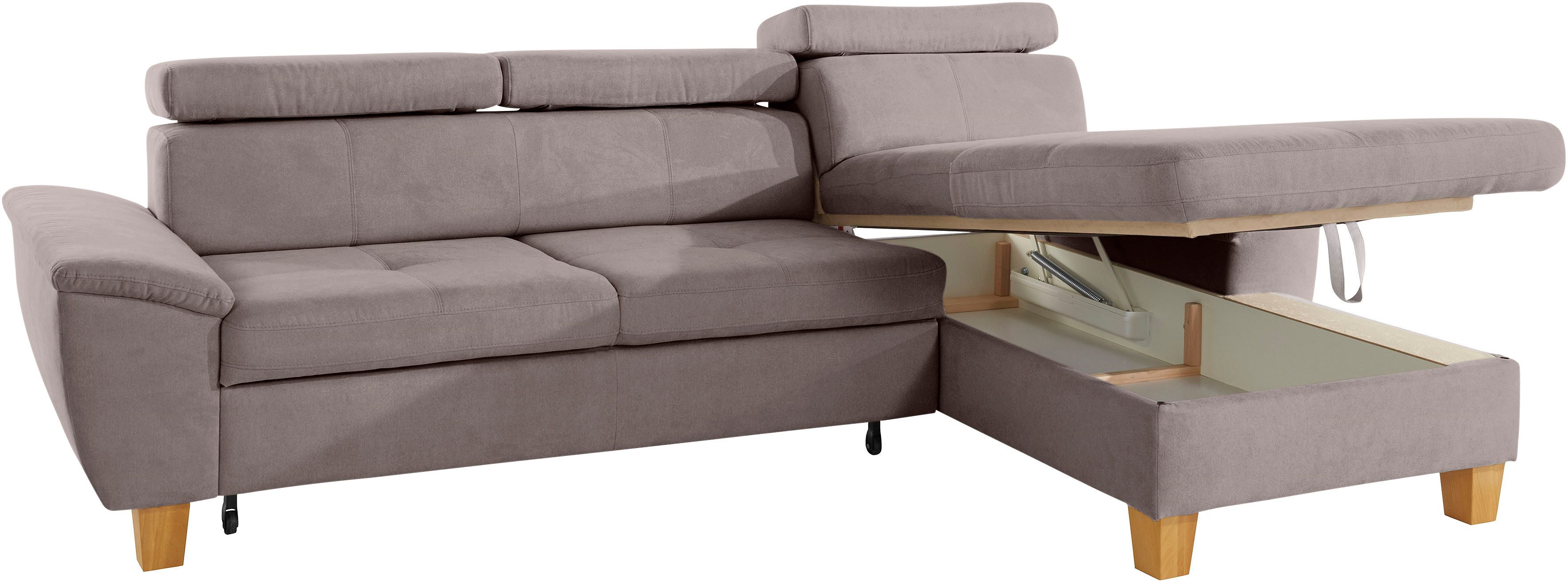 exxpo - sofa fashion Hoekbank Enya, uitgebreide afwerking, hoog zitcomfort, comfortabel, L-vorm inclusief verstelbare hoofdsteun, naar keuze met slaapfunctie en bedkist