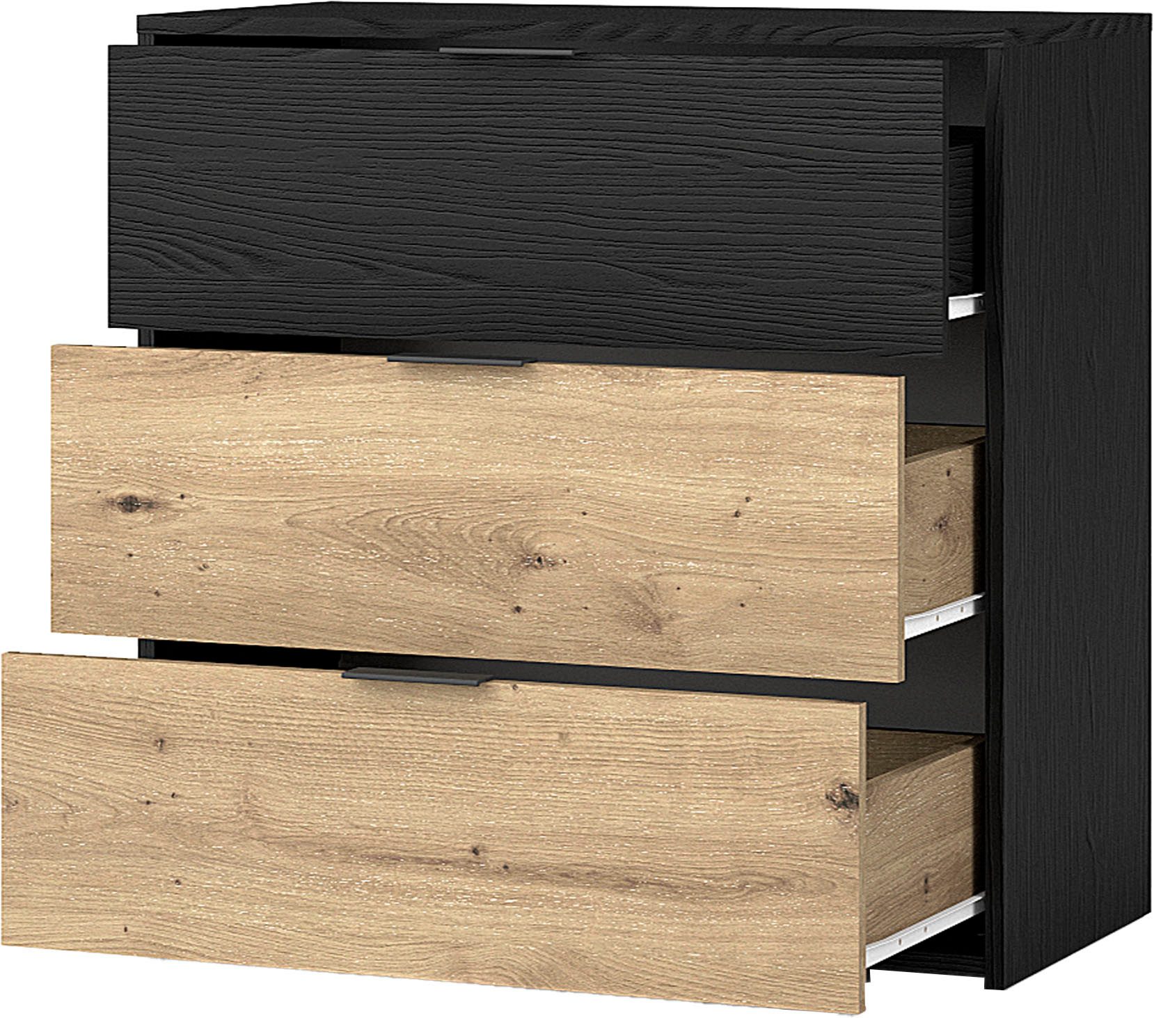 byLIVING Ladekast Rimini Melamine eiken zwart en artisan eiken, 3 lades, breedte 80 cm