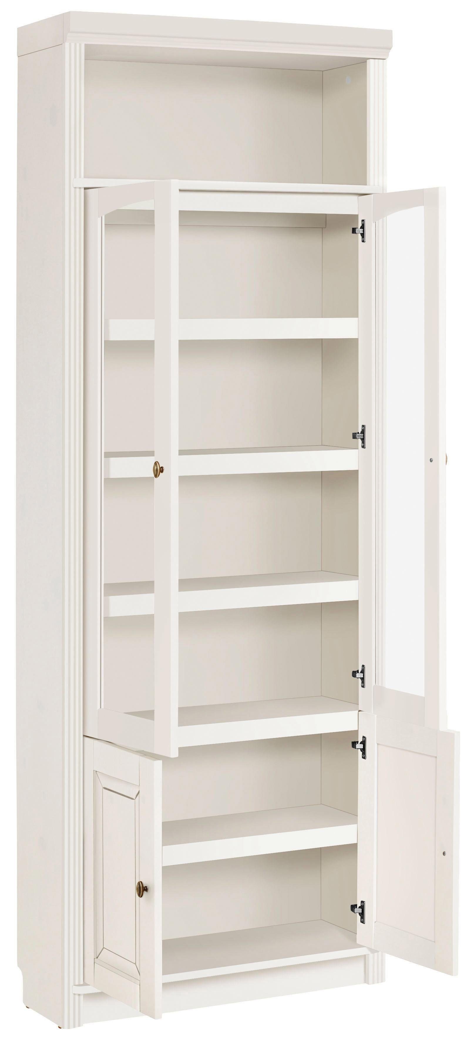 home affaire boekenkast soeren massief grenen, in 2 hoogten, diepte 29 cm, deuren met vensterglas-inzet wit