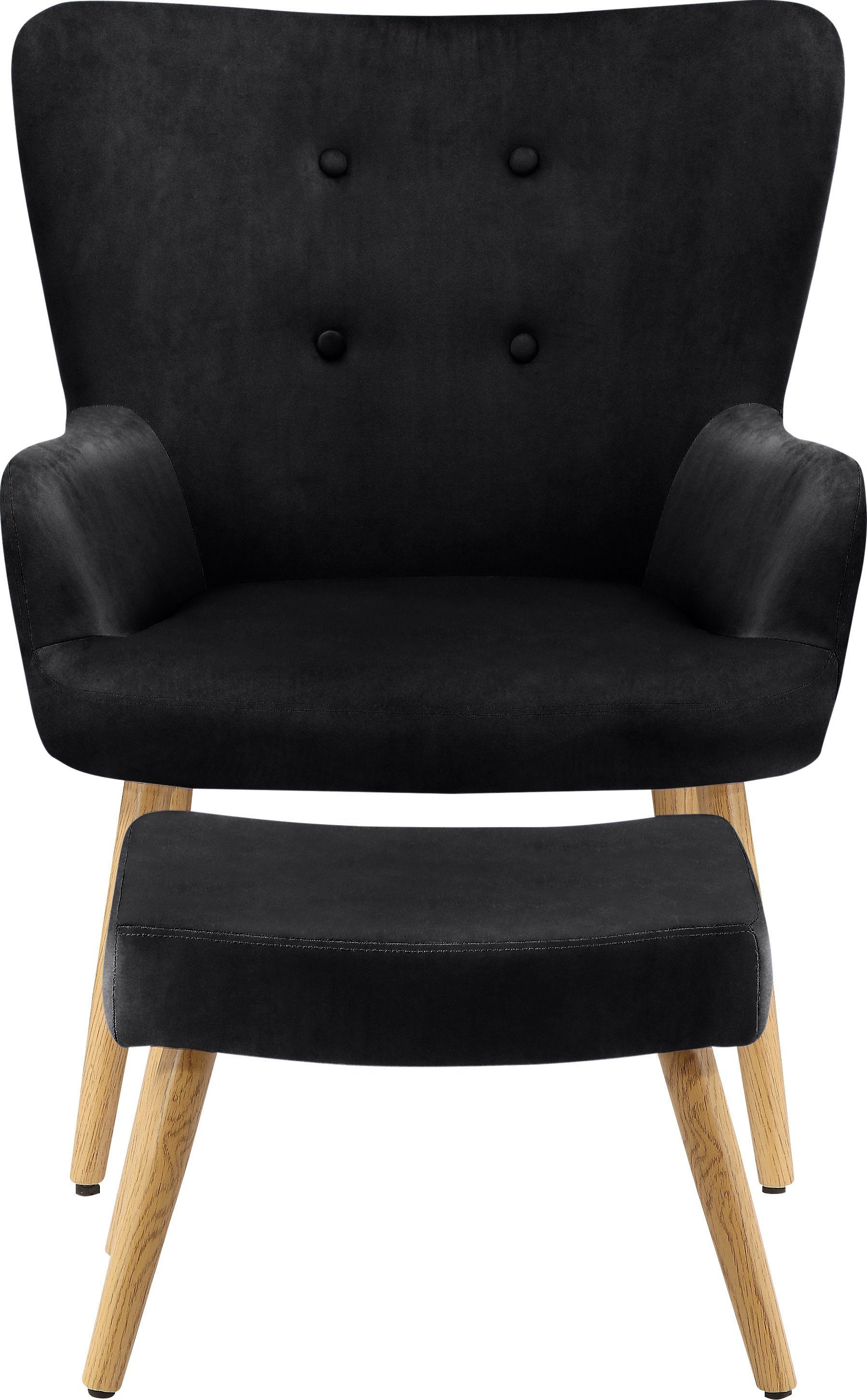 INOSIGN Fauteuil Levent, oorschelpstoel met poef, in verschillende bekledingskwaliteiten, zithoogte 40 cm