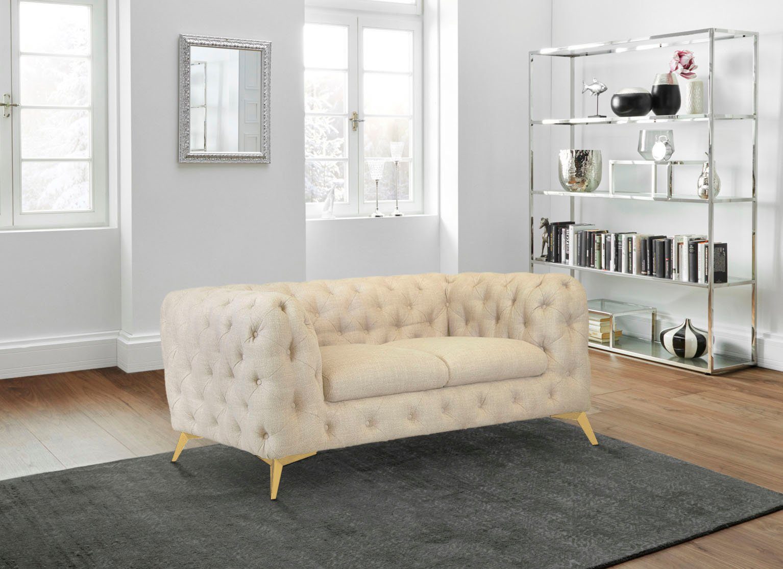 Leonique Chesterfield-bank Glynis luxueuze capitonnage, moderne chesterfield look, kleur van de poten ter keuze