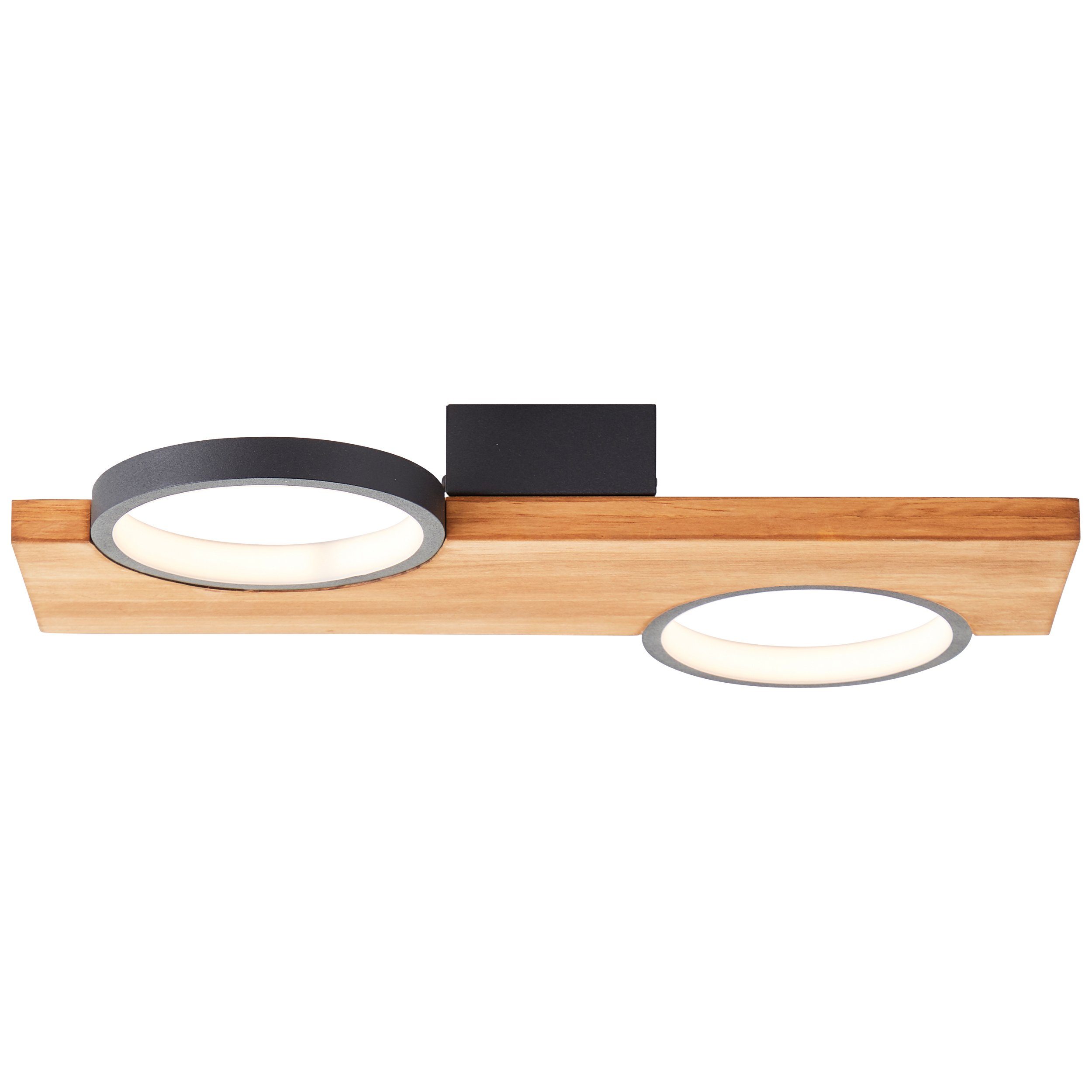 Brilliant Leuchten Led-plafondlamp Cheesy 40 x 25 cm, 1400lm, 3000k, hout/metaal, natuur/zwart