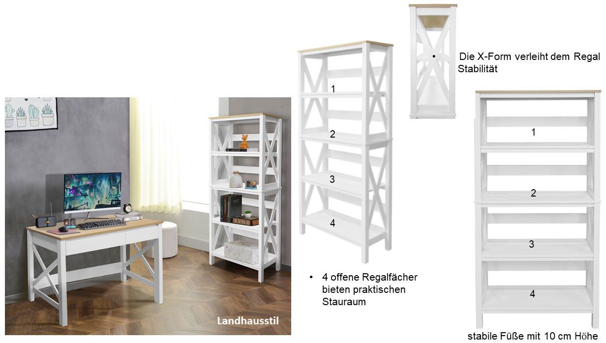 Home affaire Ordnerrek SILBA Boekenrek, 4 vakken, landhuisstijl, hoogte 161 cm