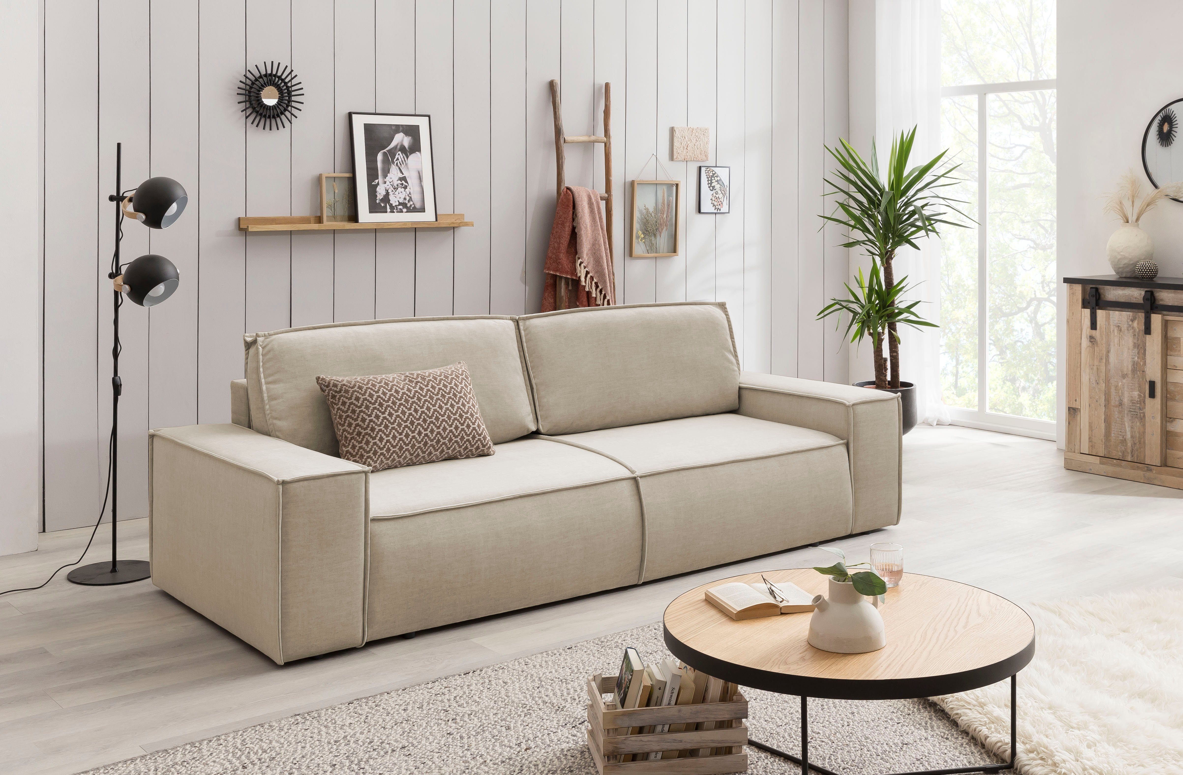 Home affaire 3-zitsbank SHERWOOD slaapbank (257 cm) ribfluweel, velours, vintage lederlook
