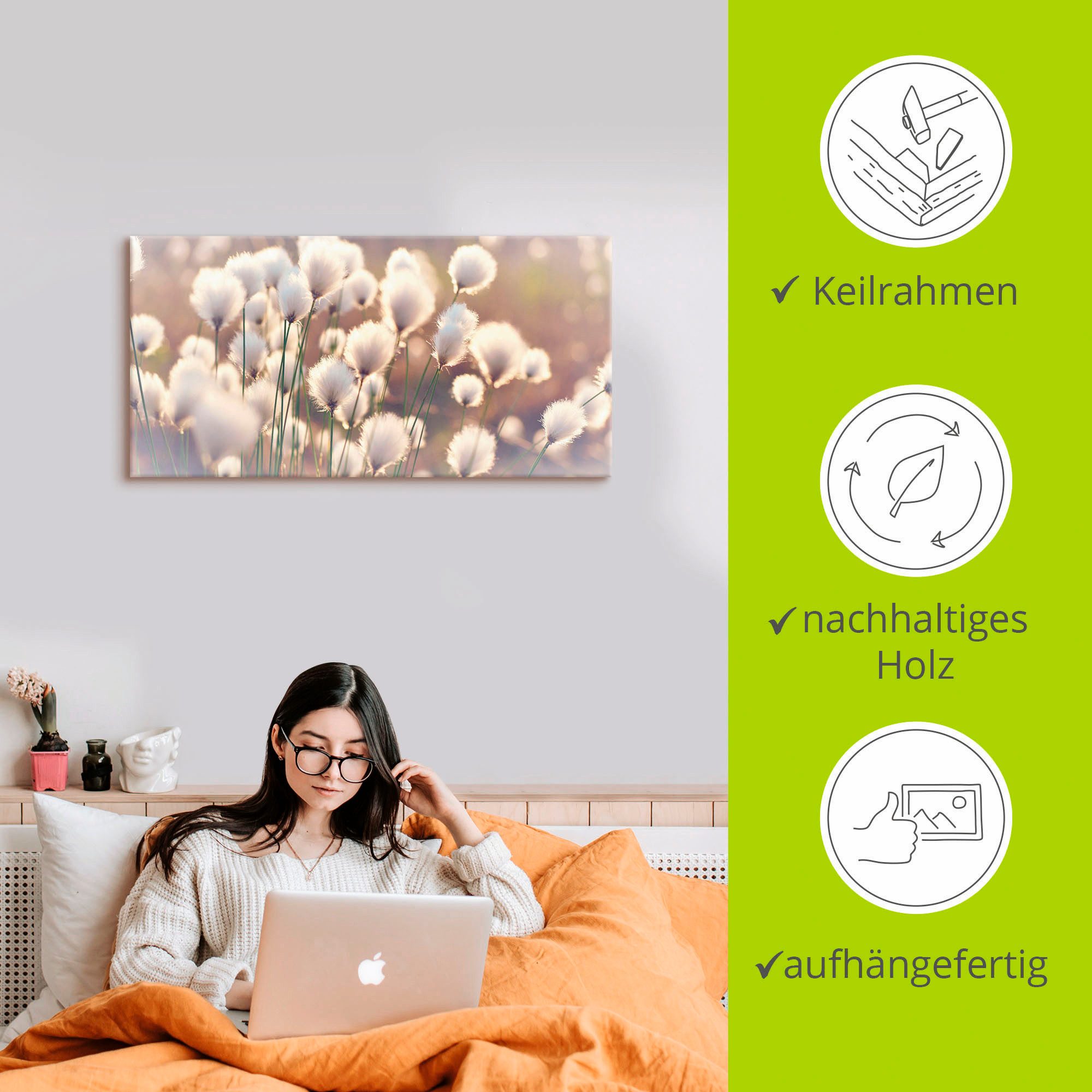 Artland Artprint Wolgrasmagie in het veen als artprint van aluminium, artprint voor buiten, artprint op linnen, poster, muursticker