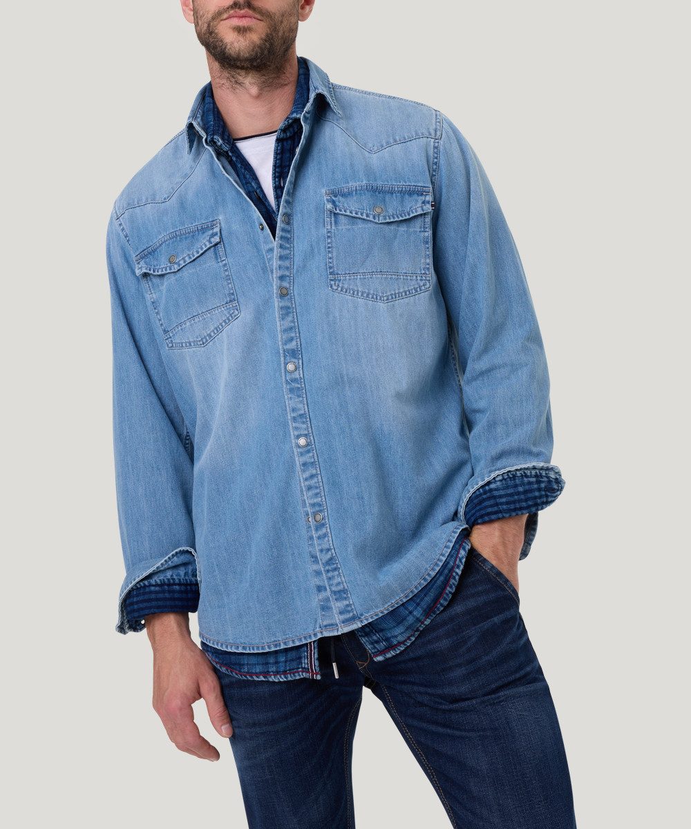 Pioneer Authentic Jeans overhemd met borstzakken, in blauwe wassing