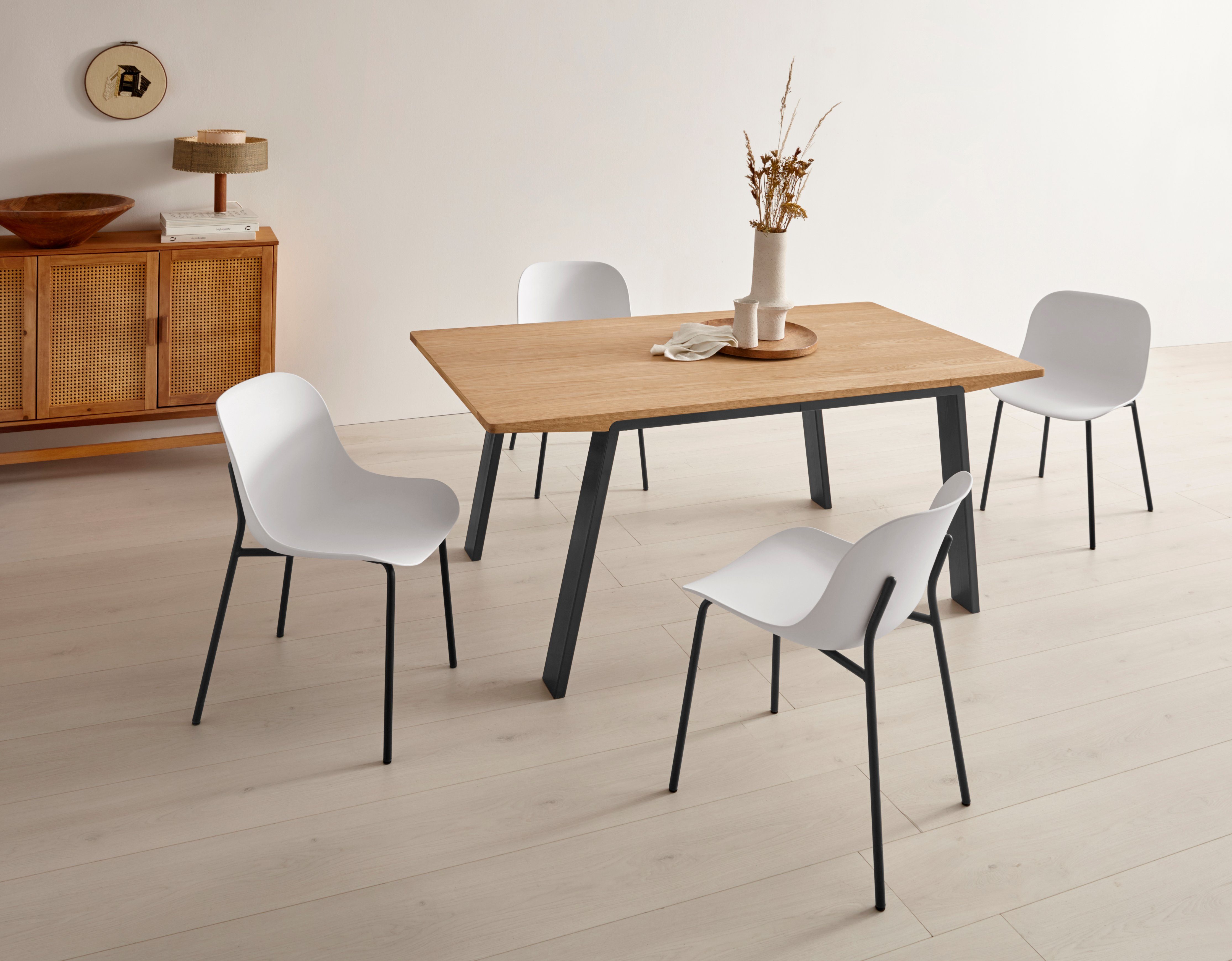 OTTO products Eettafel Flemming Massief eikenhout, 175 cm of 225 cm, elegant gewelfd tafelblad