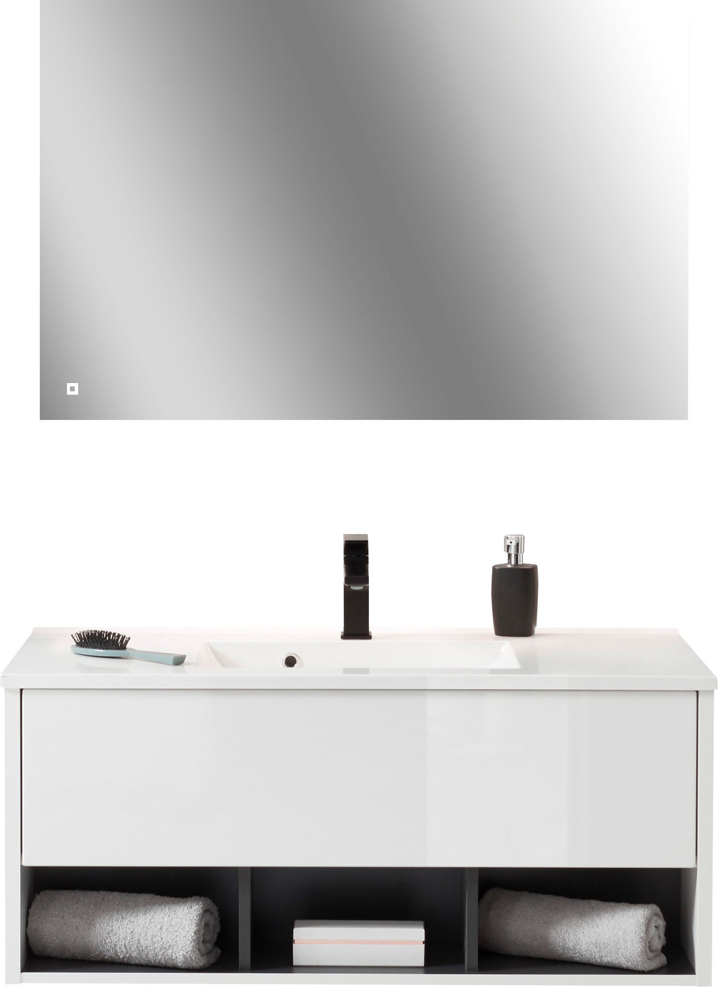 Places of Style Badkamerserie Studio Line, bad in modern ontwerp, 2-delig badkamer Wastafel en spiegel, in twee kleuren beschikbaar, veel opbergruimte (2-delig)