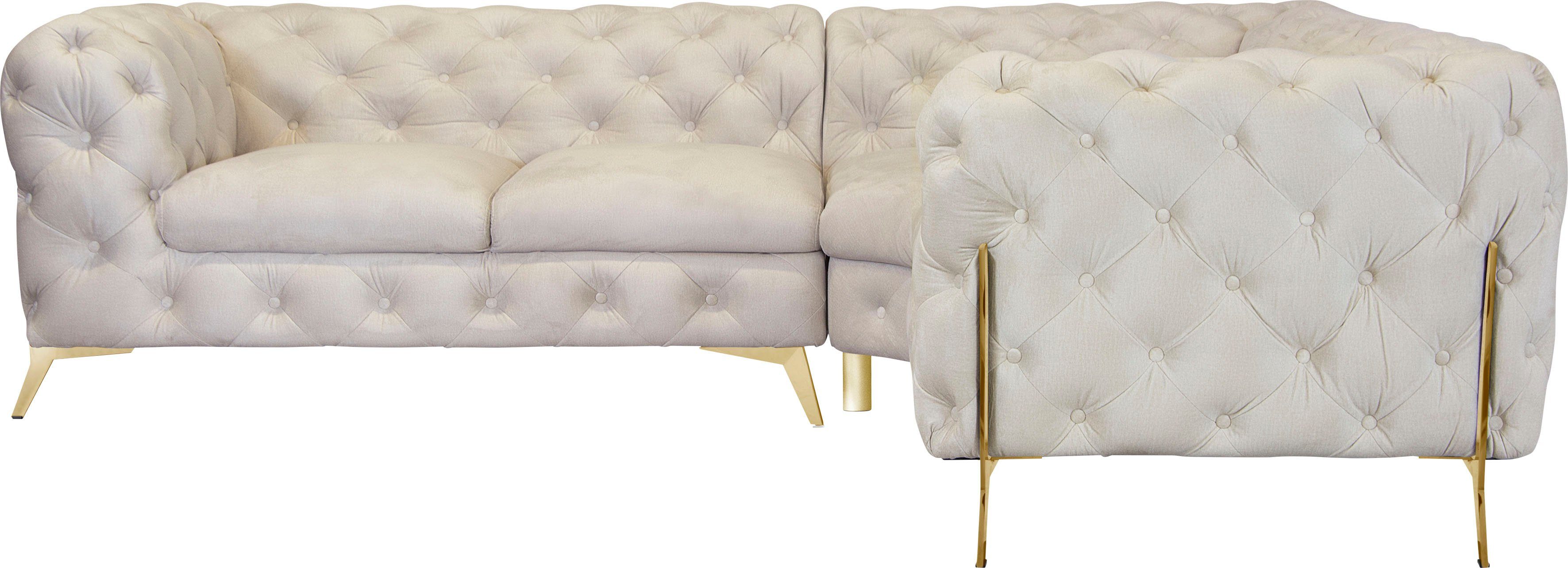 Leonique Chesterfield-bank Amaury L-vorm Chesterfield-look, bxd elk 262 cm, kleur van de poten ter keuze
