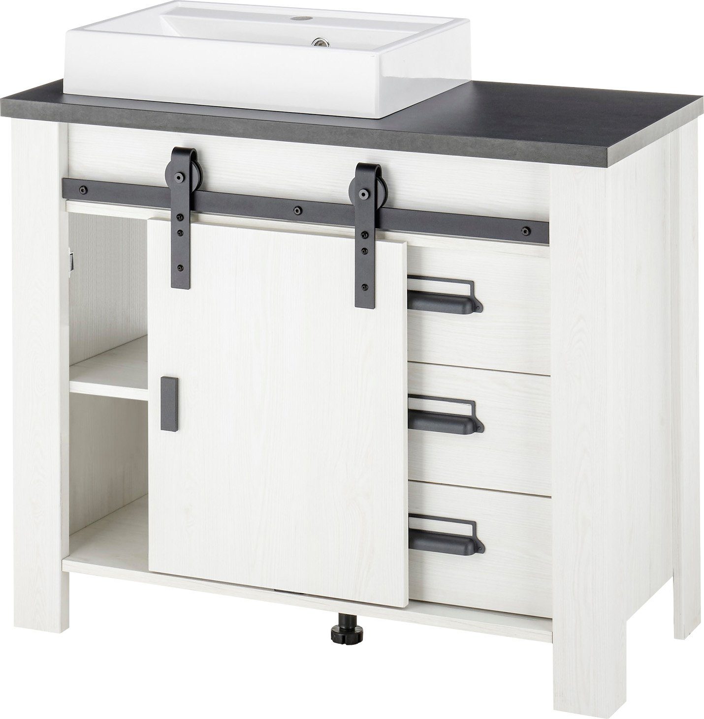 Home affaire Wastafelonderkast Sherwood Hout, schuurdeurbeslag en apothekersgrepen van metaal, hoogte 91 cm (1 stuk)