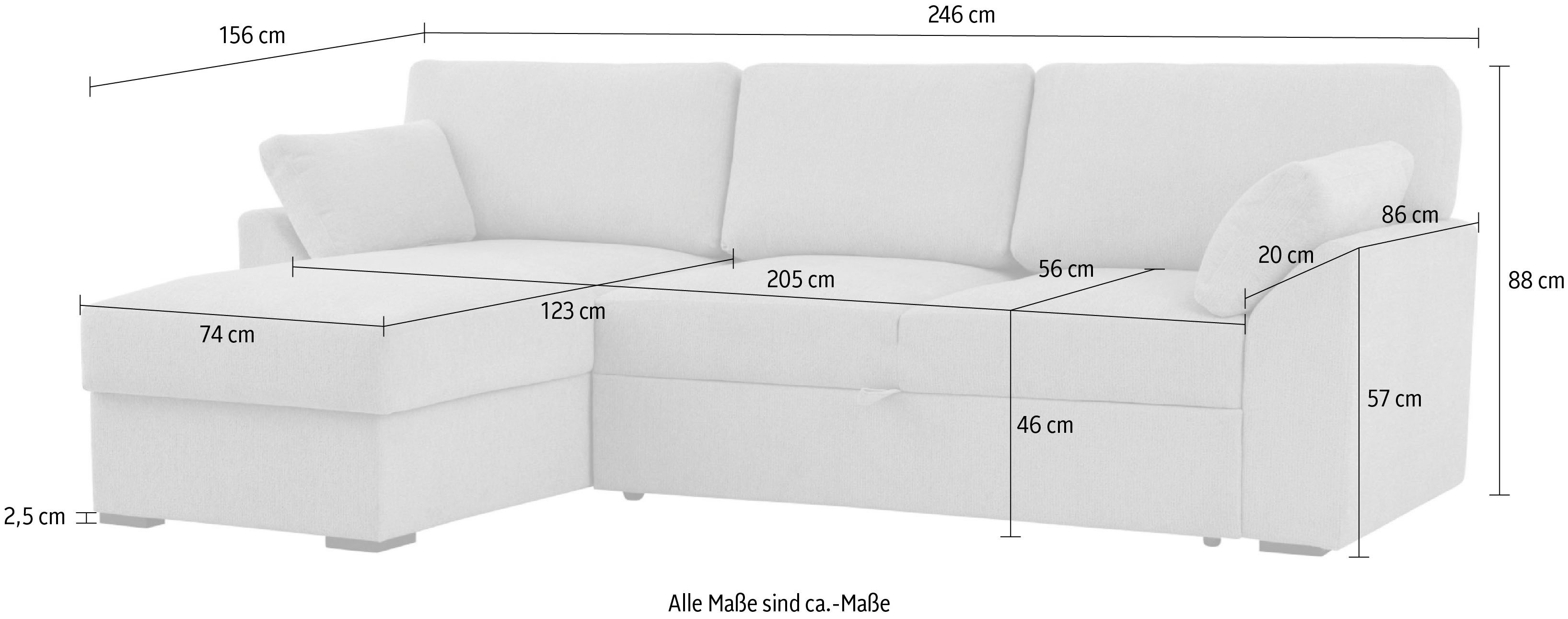 Home affaire Hoekbank Citry Breedte 246 cm, chenille, bedfunctie, bedlade, L-vorm