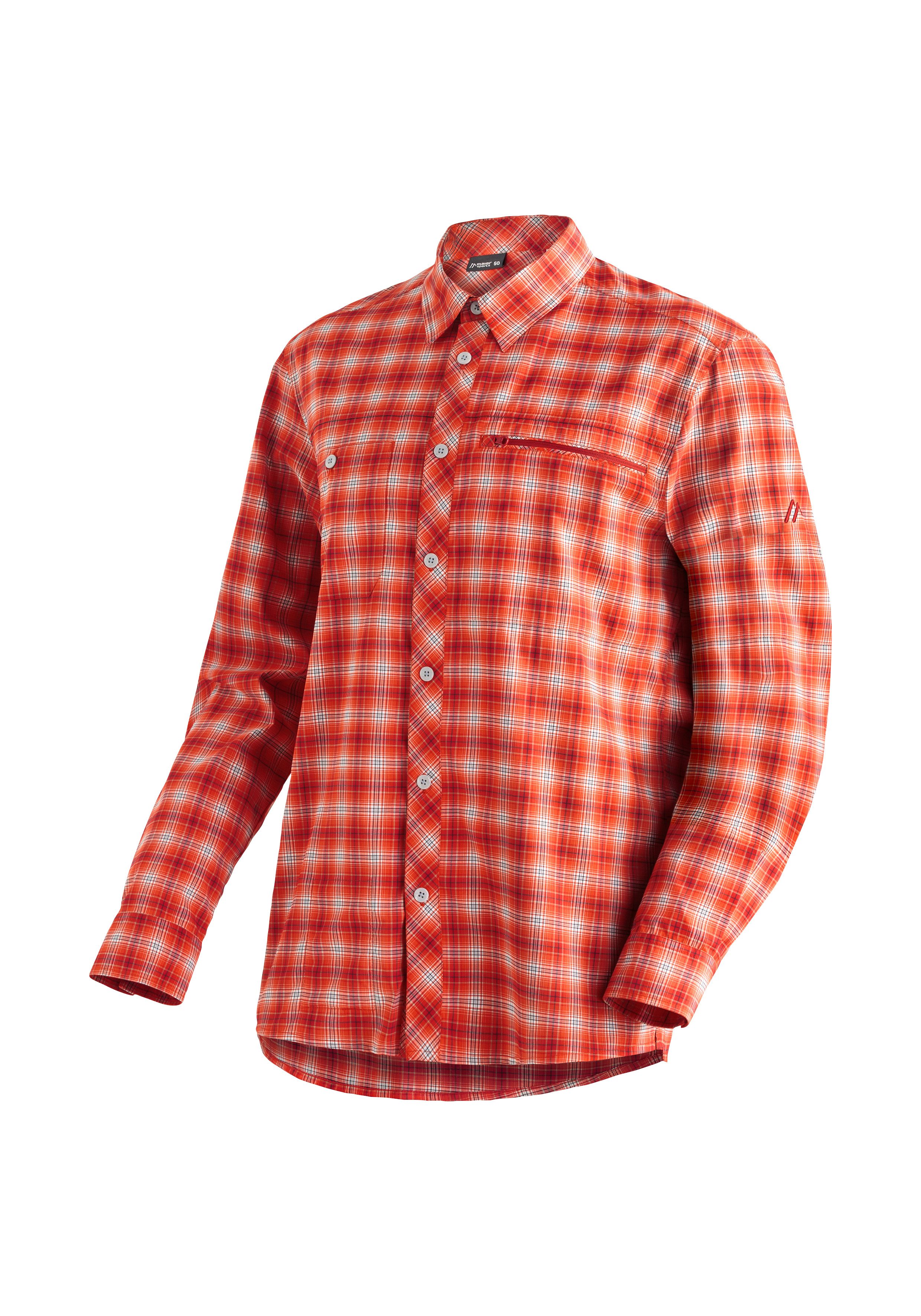Maier Sports Outdooroverhemd Kasen L/S M Heren overhemd, langarm geruit overhemd voor outdoor en vrije tijd heren overhemden maat 50 rood