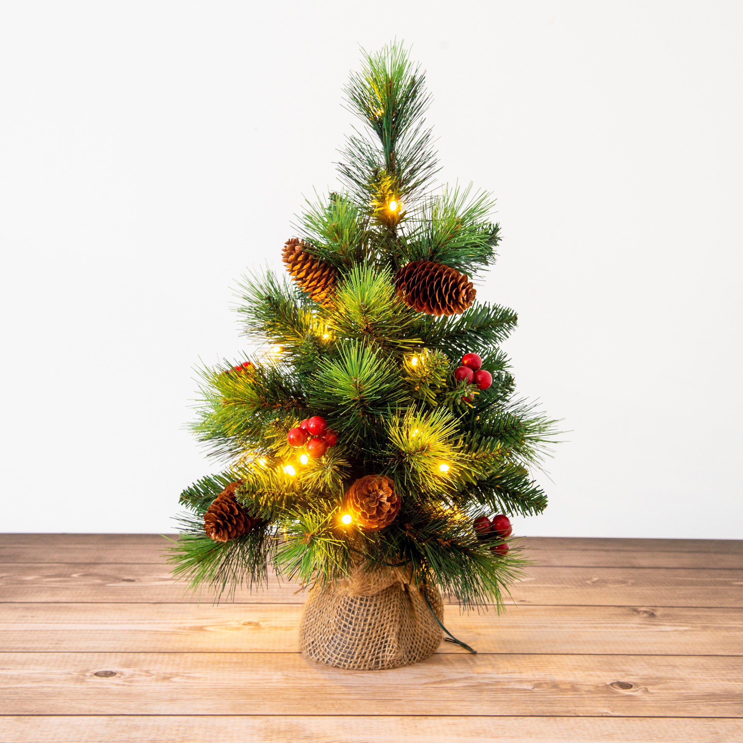 näve Led-lichttak Led-kerstboom met bessen en dennenappel, H.45 cm, kerstversiering