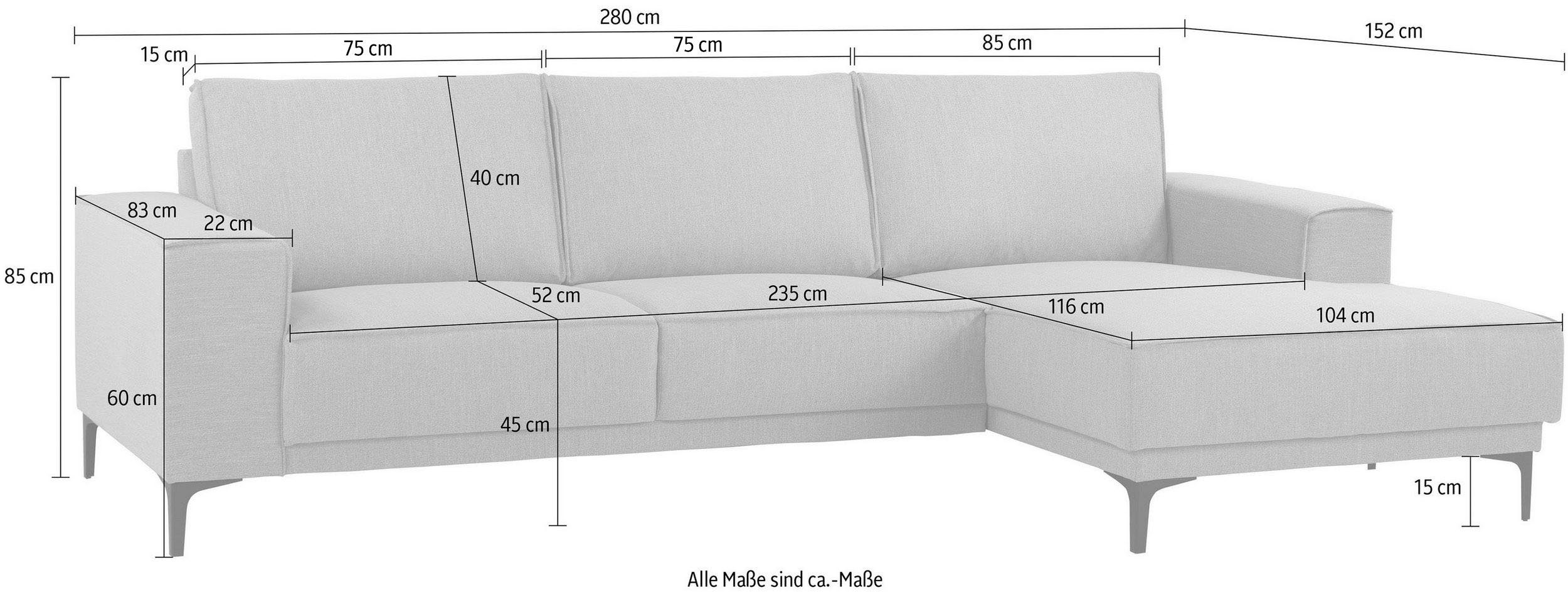 Places of Style Hoekbank Polsterecke Oland, Struktur, Flachgewebe, Luxus-Microfaser, Boucle 280 cm, in tijdloos design en hoogwaardige afwerking