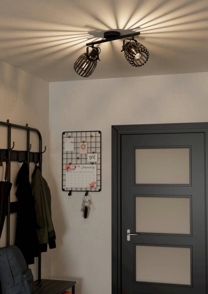 EGLO Plafondspot Girona Plafondlamp, metaal in zwart en geborsteld messing, plafondspot, E27 (1 stuk)