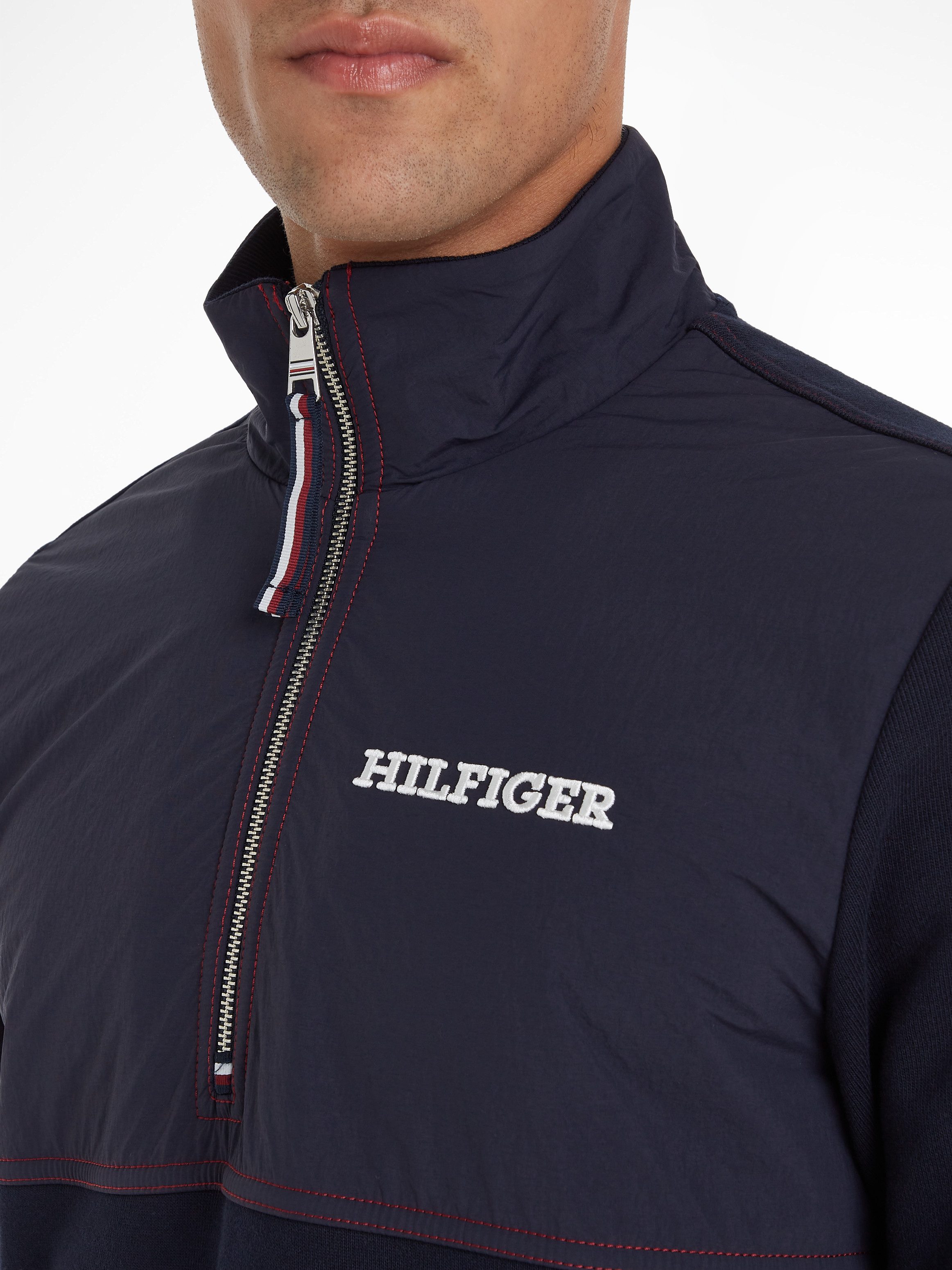 Tommy Hilfiger Sweatshirt MONOTYPE MIX MEDIA HALF ZIP met inzetten in andere materialen