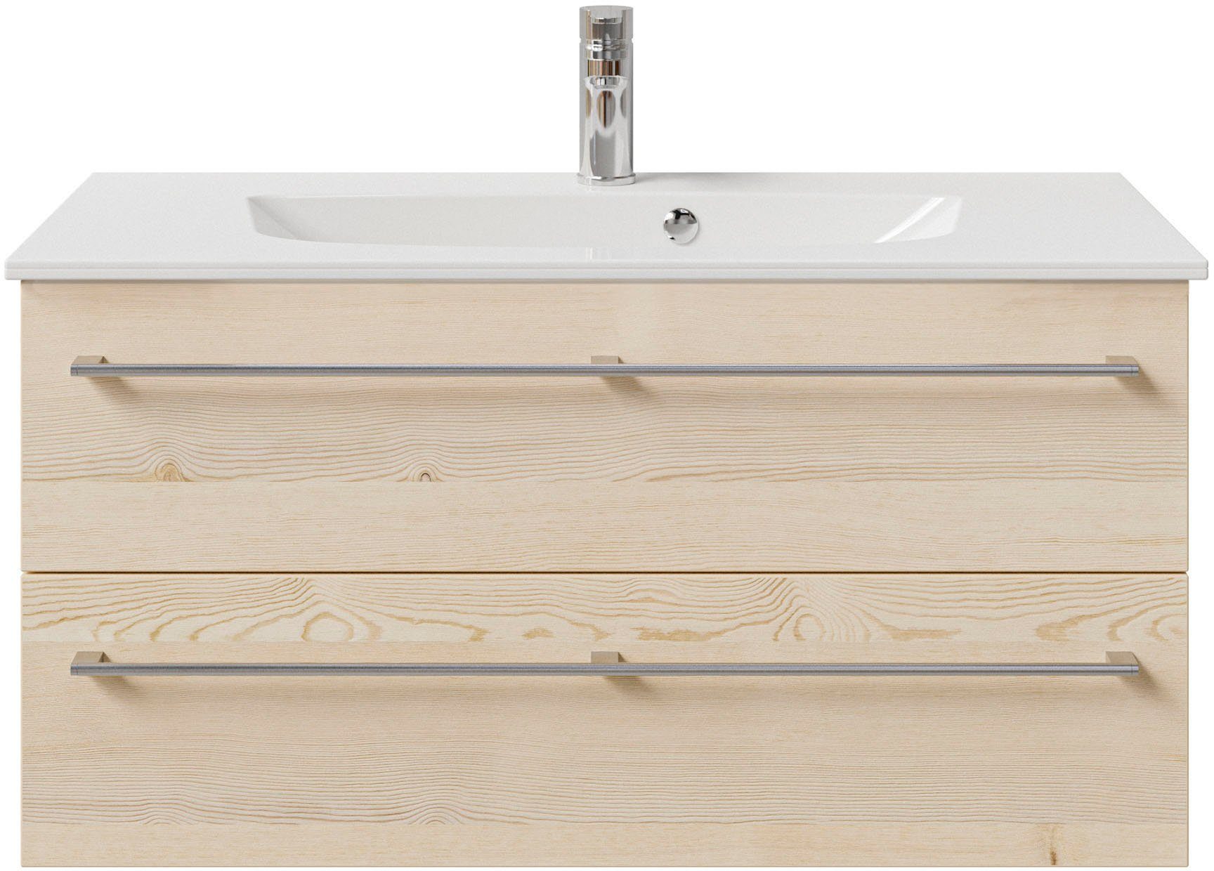 Saphir Wastafelonderkast Serie 6025 mineraalmarmeren wastafel met onderkast, 97 cm breed (2-delig)