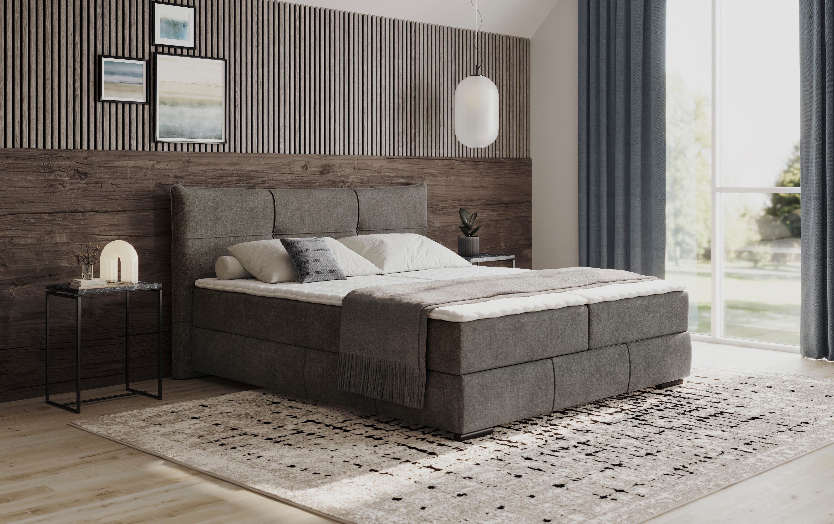 Mr. Couch Boxspring Brewdley met bedkist, incl. matras Topmatras en sierkussen, in verschillende hardheden beschikbaar boxsprings grijs