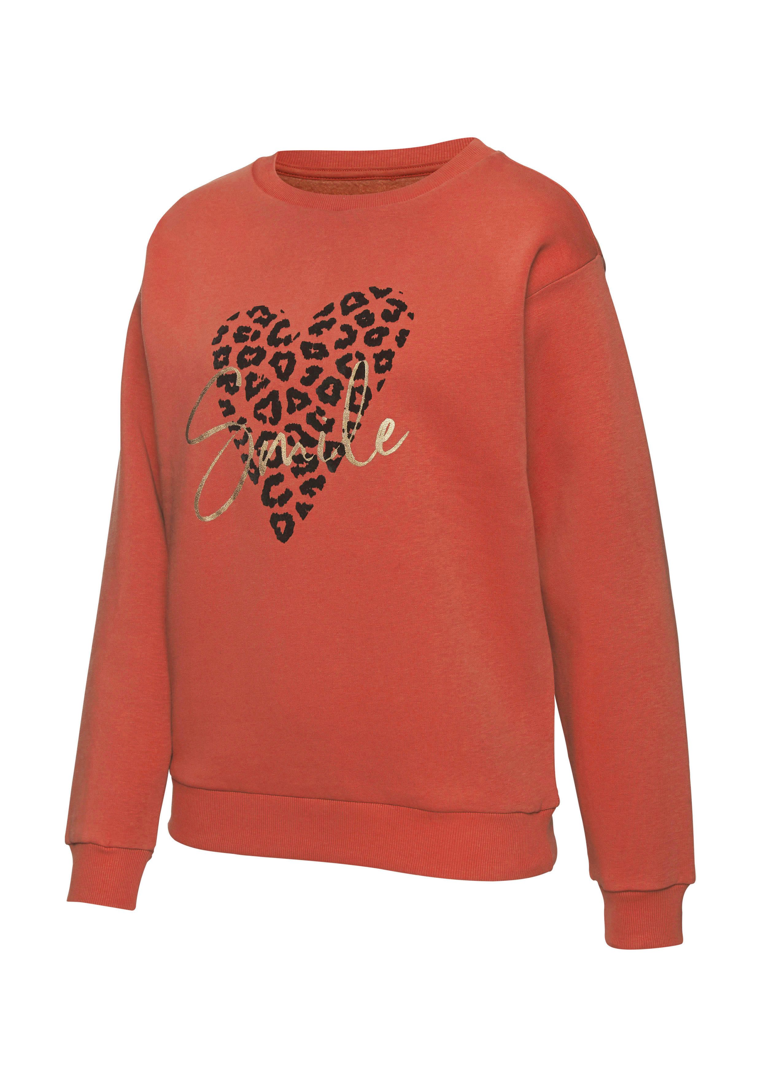 Lascana Sweatshirt Lounge shirt met hart-leo-print loungewear