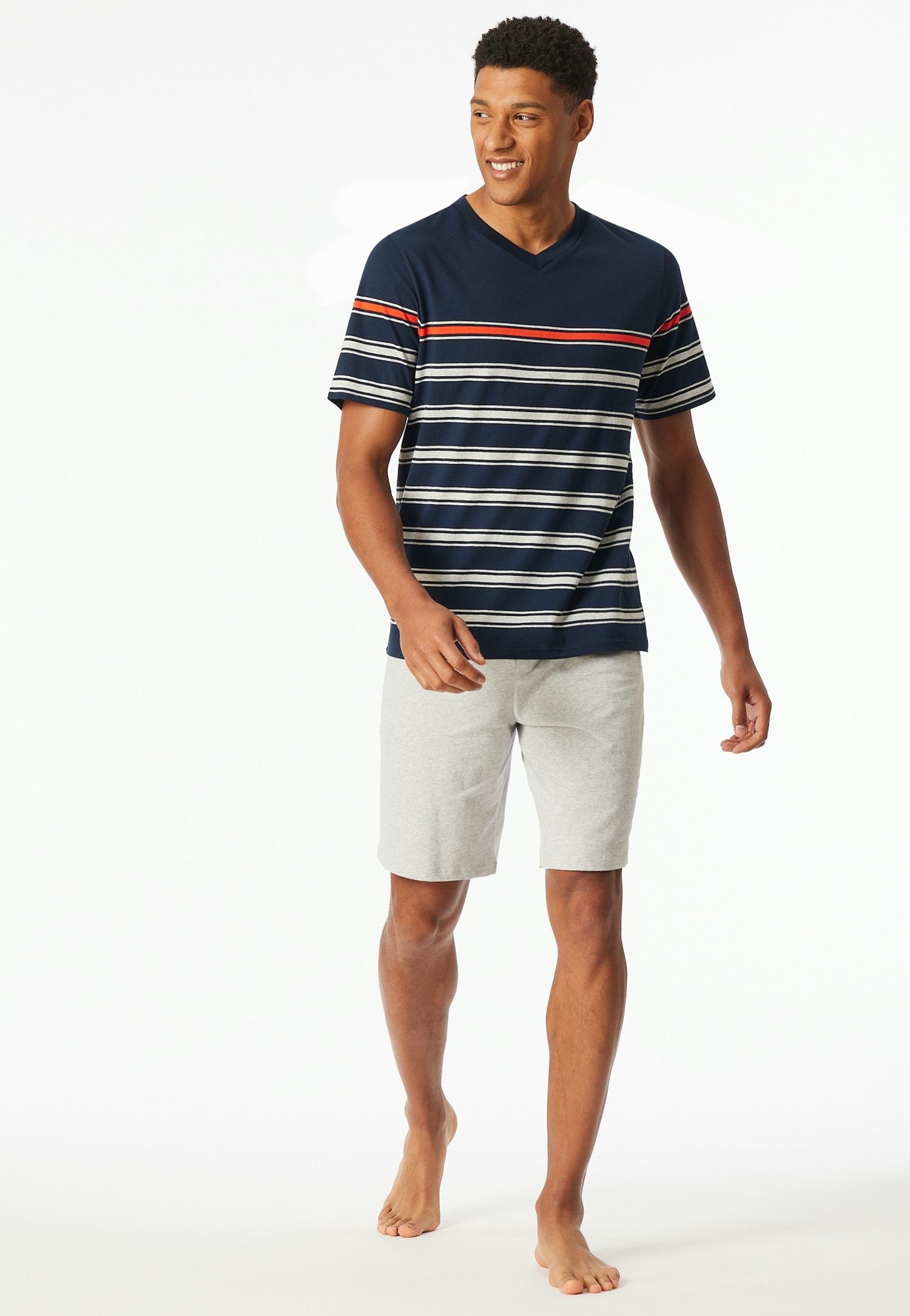 Schiesser Shortama Casual Nightwear Shirt met V-hals en geplaatste strepen (2-delig)
