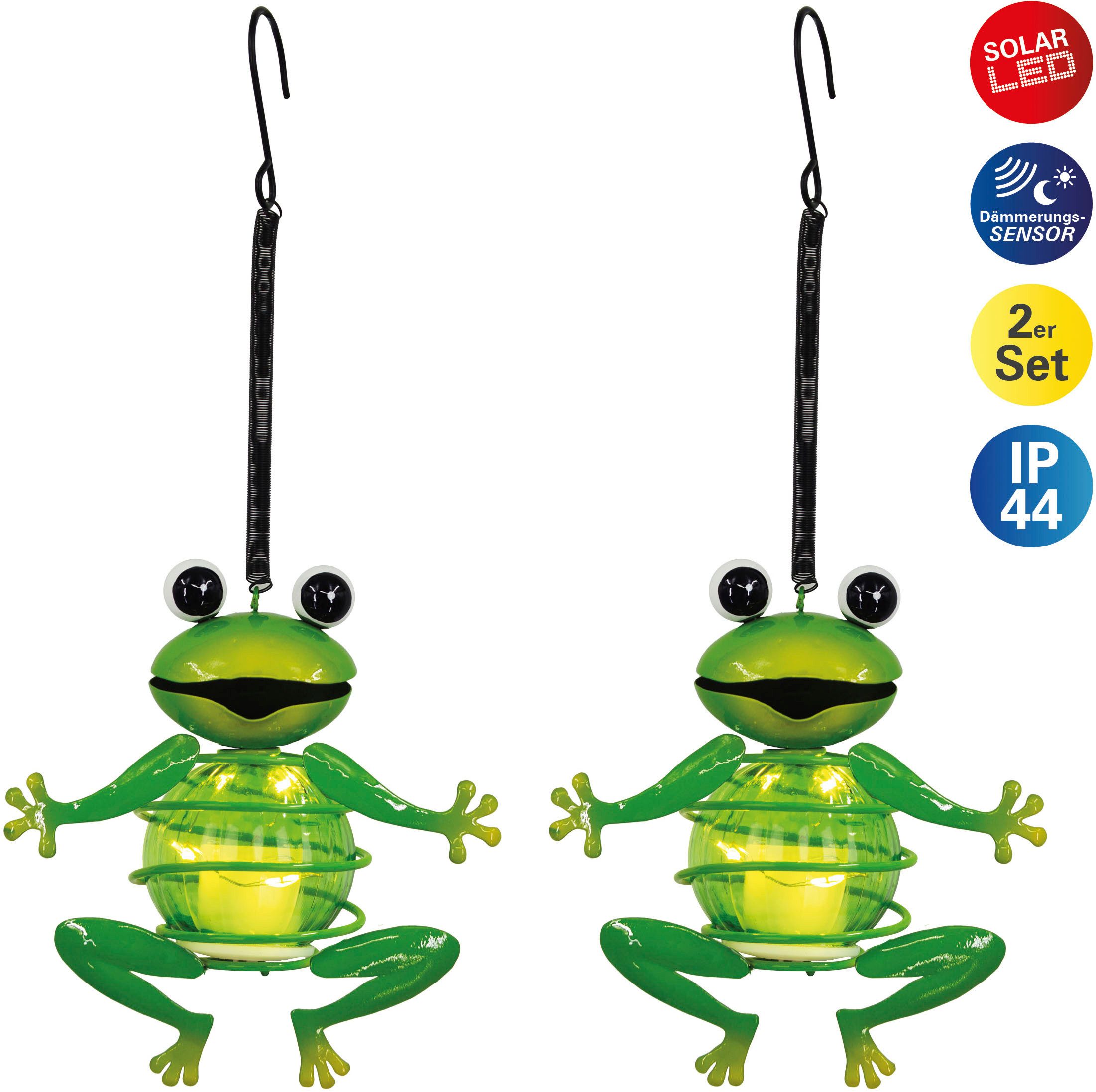 näve Led-solarlamp 2er Set Solar-Deko-Hängeleuchte FROSCH