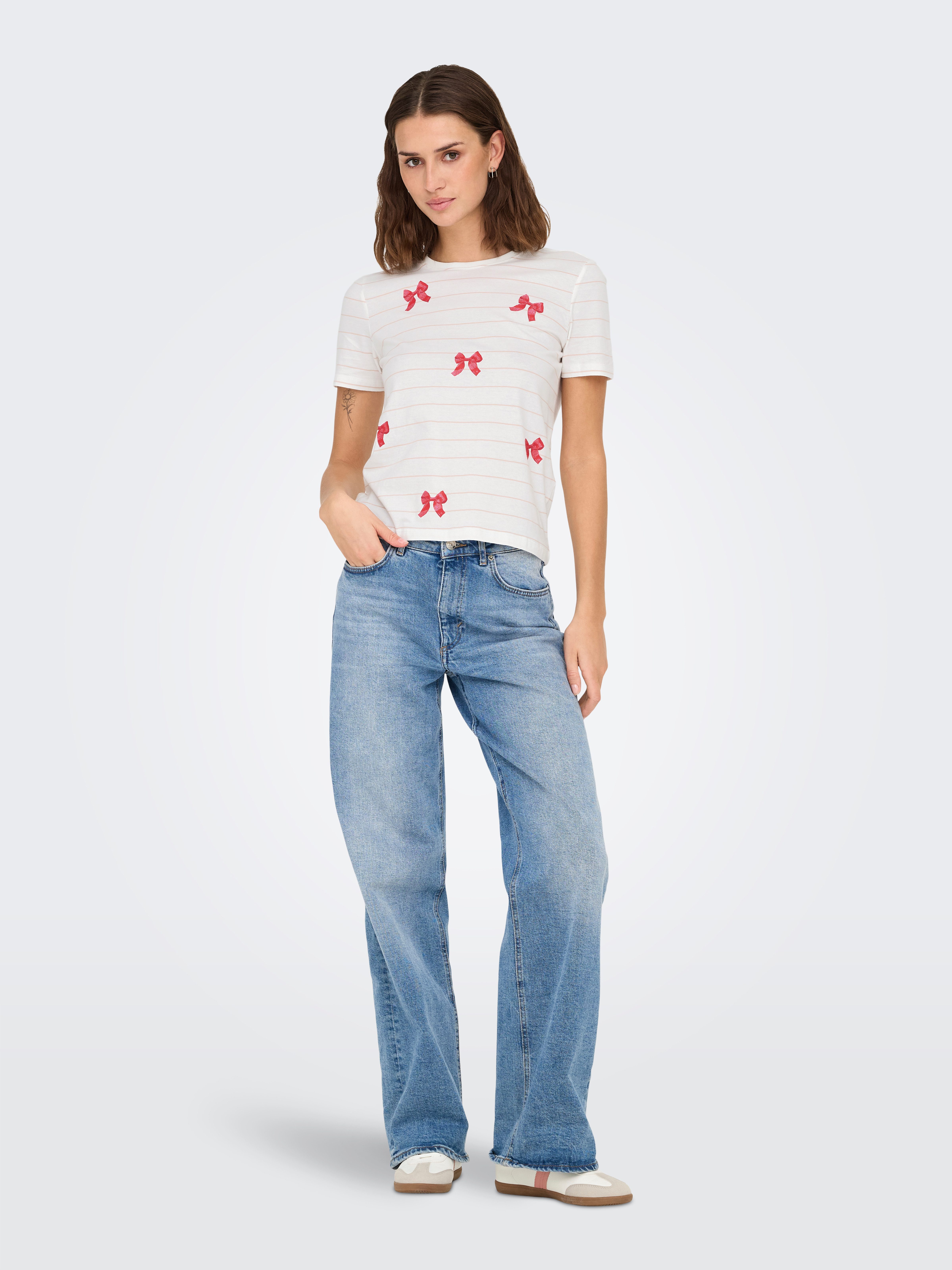 Only Shirt met korte mouwen ONLKIRA LIFE BOW S/S TEE CS JRS