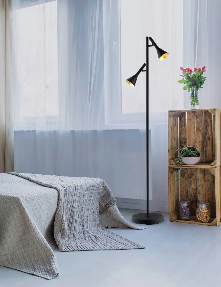 EGLO Staande lamp CORTADERAS Vloerlamp van staal in zwart, goudkleur, lamp met voetenschakelaar, GU10 (1 stuk)