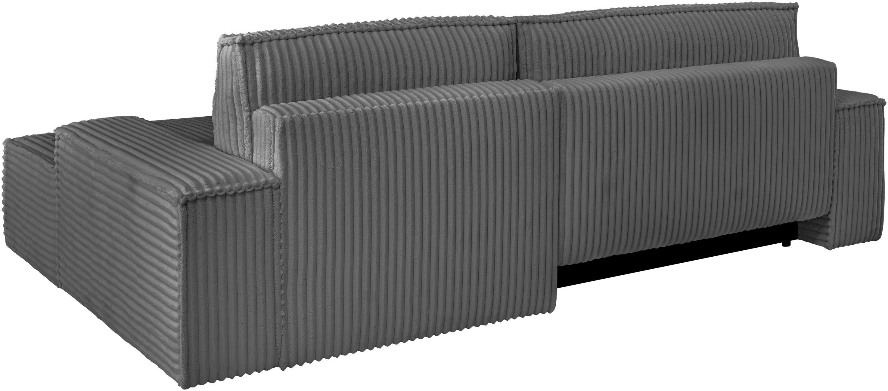 andas Hoekbank Finnley slaapbank 267 cm in Bouclé, fijne structuur en cord, L-vorm