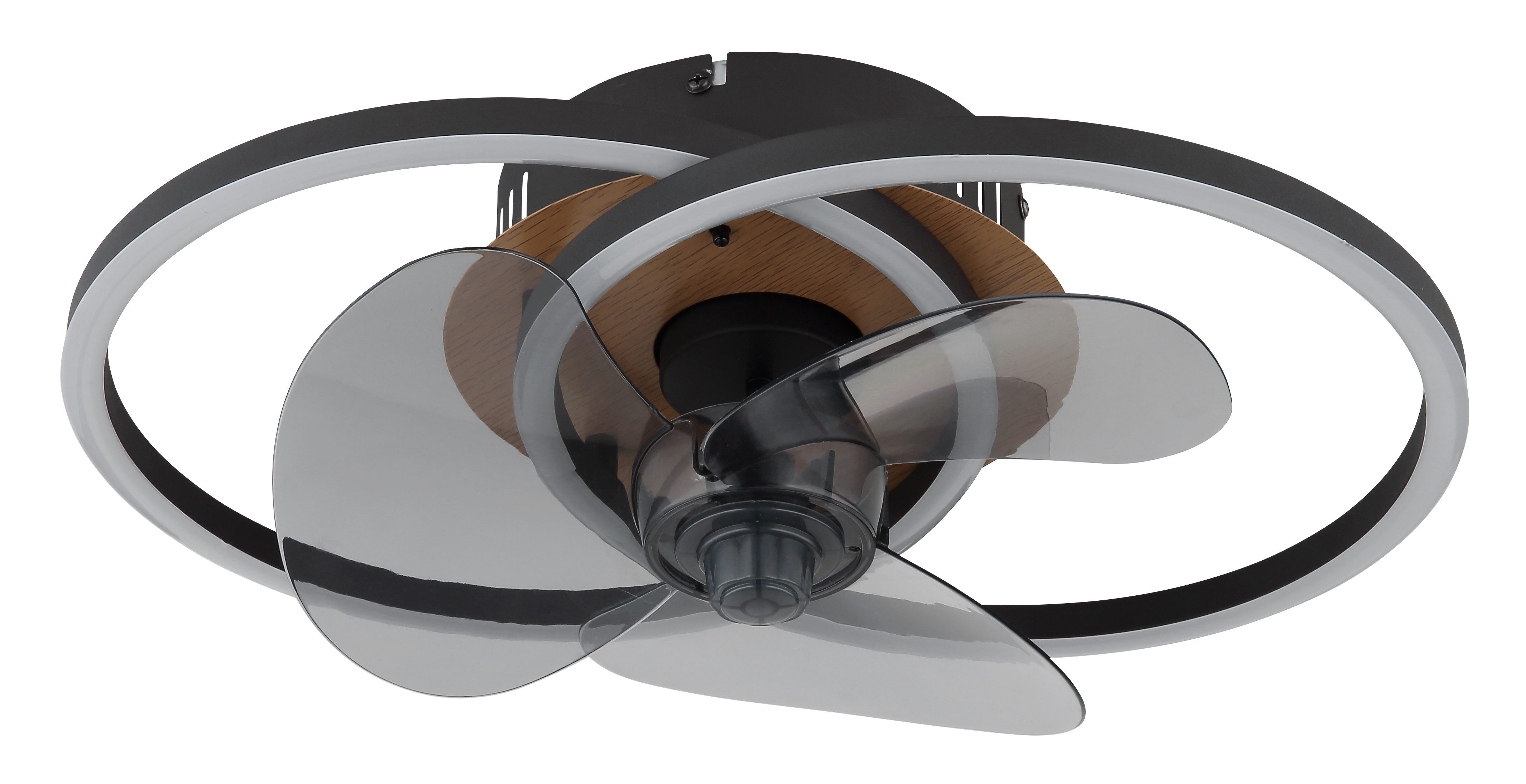 Globo Lightning Plafondlamp KAREN plafondventilator metaal zwart mat LED, koudwit, neutraalwit, warmwit, plafondlamp, ventilator (1 stuk)