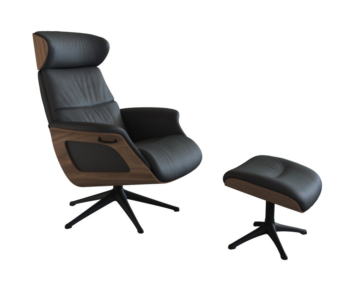FLEXLUX Relaxfauteuil Clement relaxstoel, gestoffeerde stoel, ligstoel, TV-stoel, Rug- & hoofdverstelling, draaibaar, armleuning walnoot, voet zwart