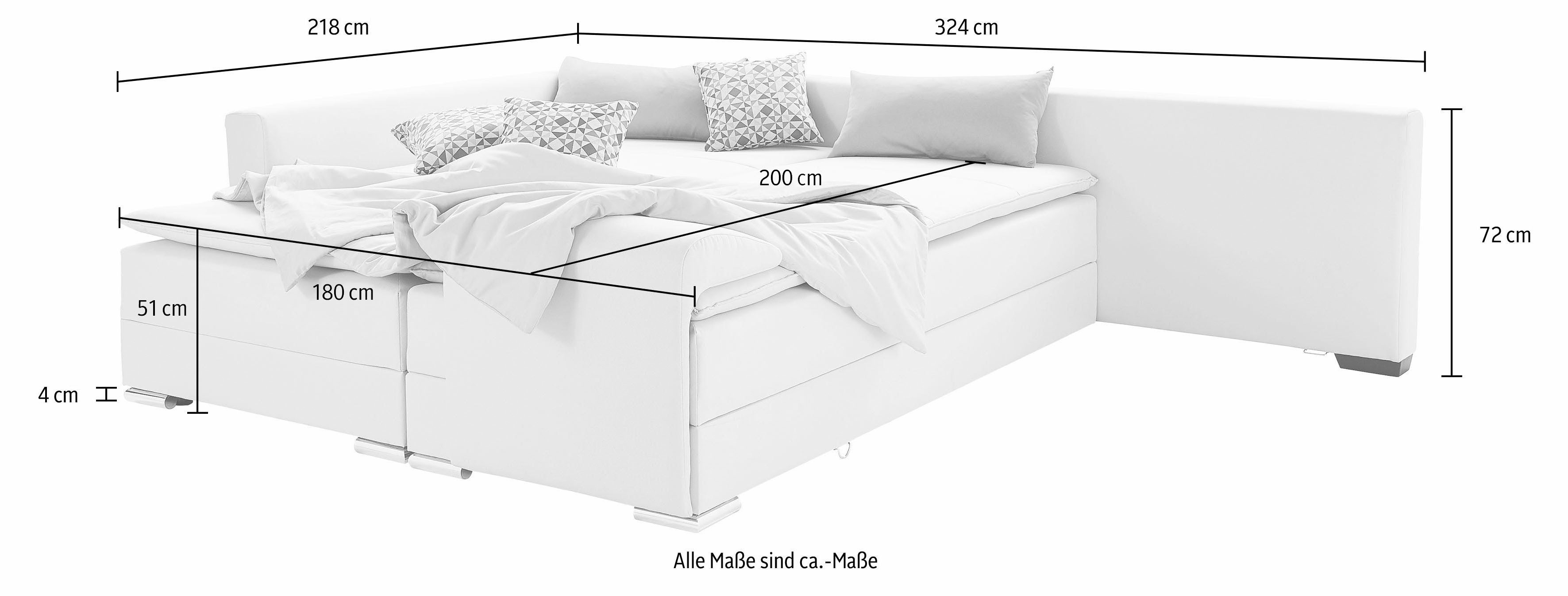 INOSIGN Hoekbank Boxspringbed Night & Day L-vorm met permanente slaapfunctie met armleuning