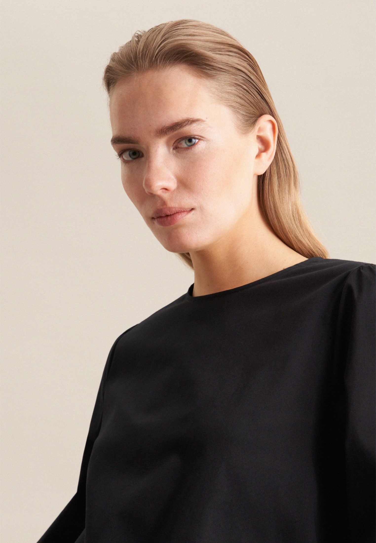 seidensticker Shirtblouse Zwarte roos Lange mouwen ronde hals uni