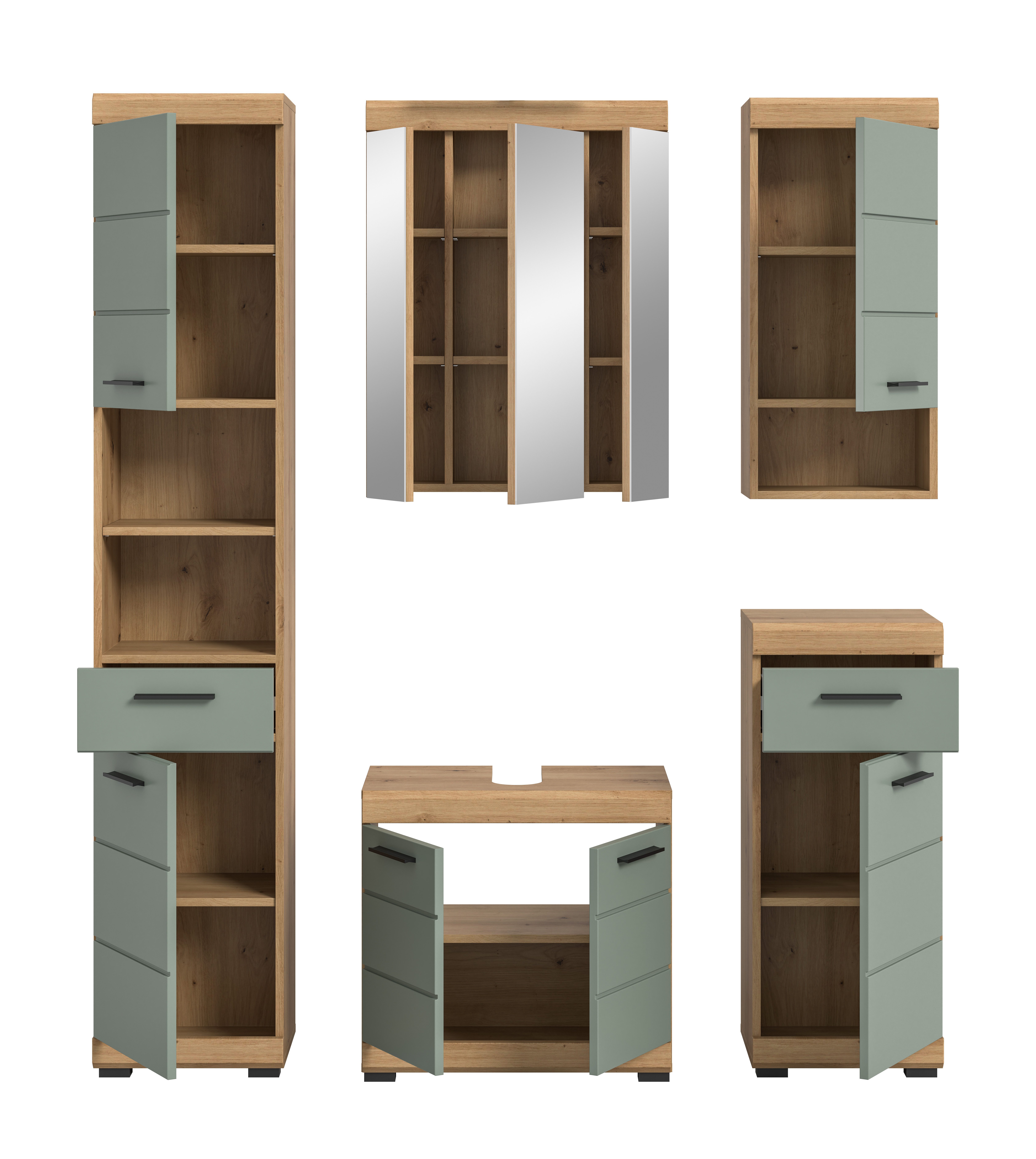INOSIGN Badkamerserie Siena, 5-delig, bestaande uit: Hoge kast, WBU, spiegelkast, onderkast, hangkast (set, 5 stuks)