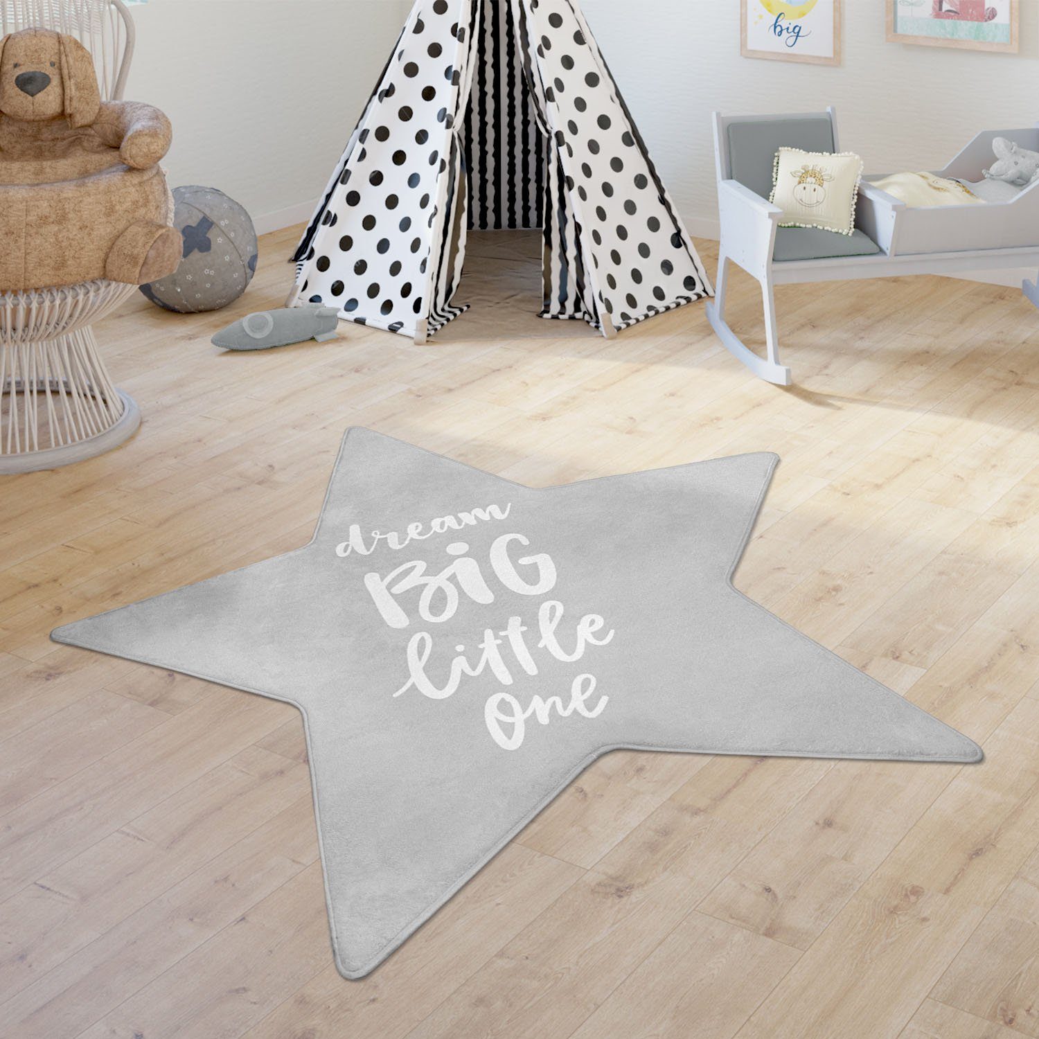 Paco Home Kindervloerkleed Chicos 558 Platweefsel, ster met een opschrift, kinderkamer