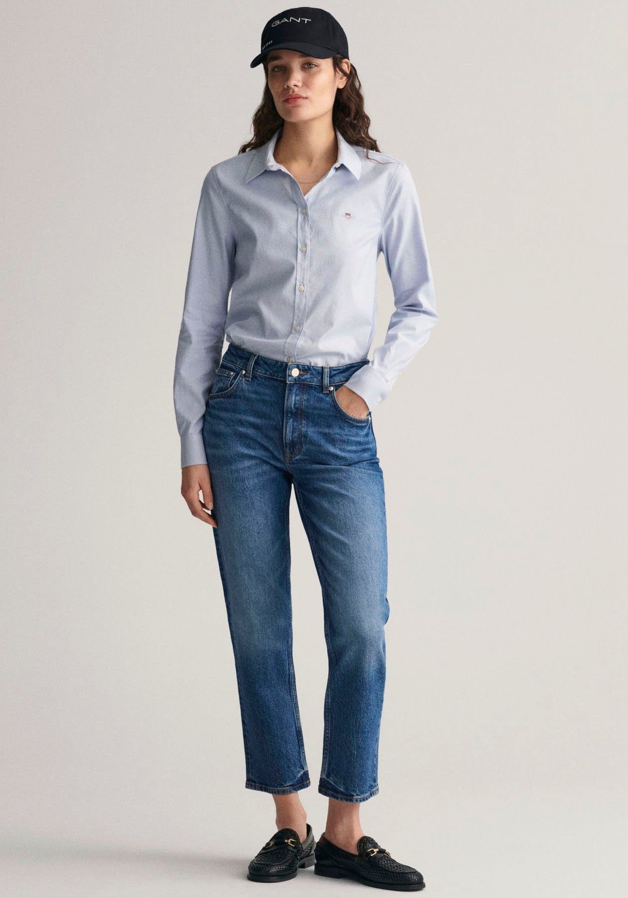 Gant Blouse met lange mouwen Nieuwe Slim Stretch Oxford Blouse voor comfortabel zitten en bewegingsvrijheid, new slim stretch, kreukvrij