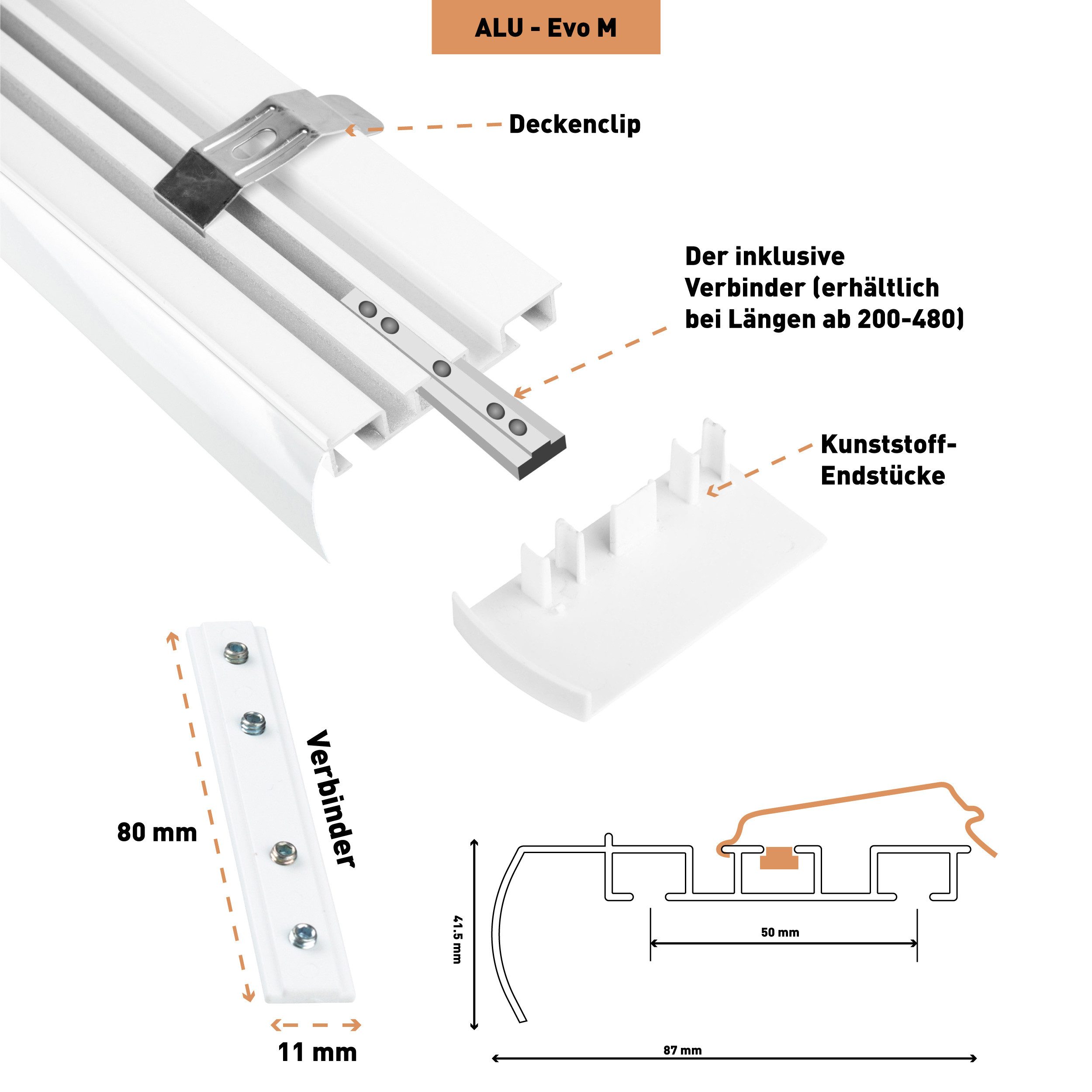 SN DECO GROUP Gordijnrail Objectrail EVO-M 2-lijnig met geïntegreerde afdekking (1 stuk)