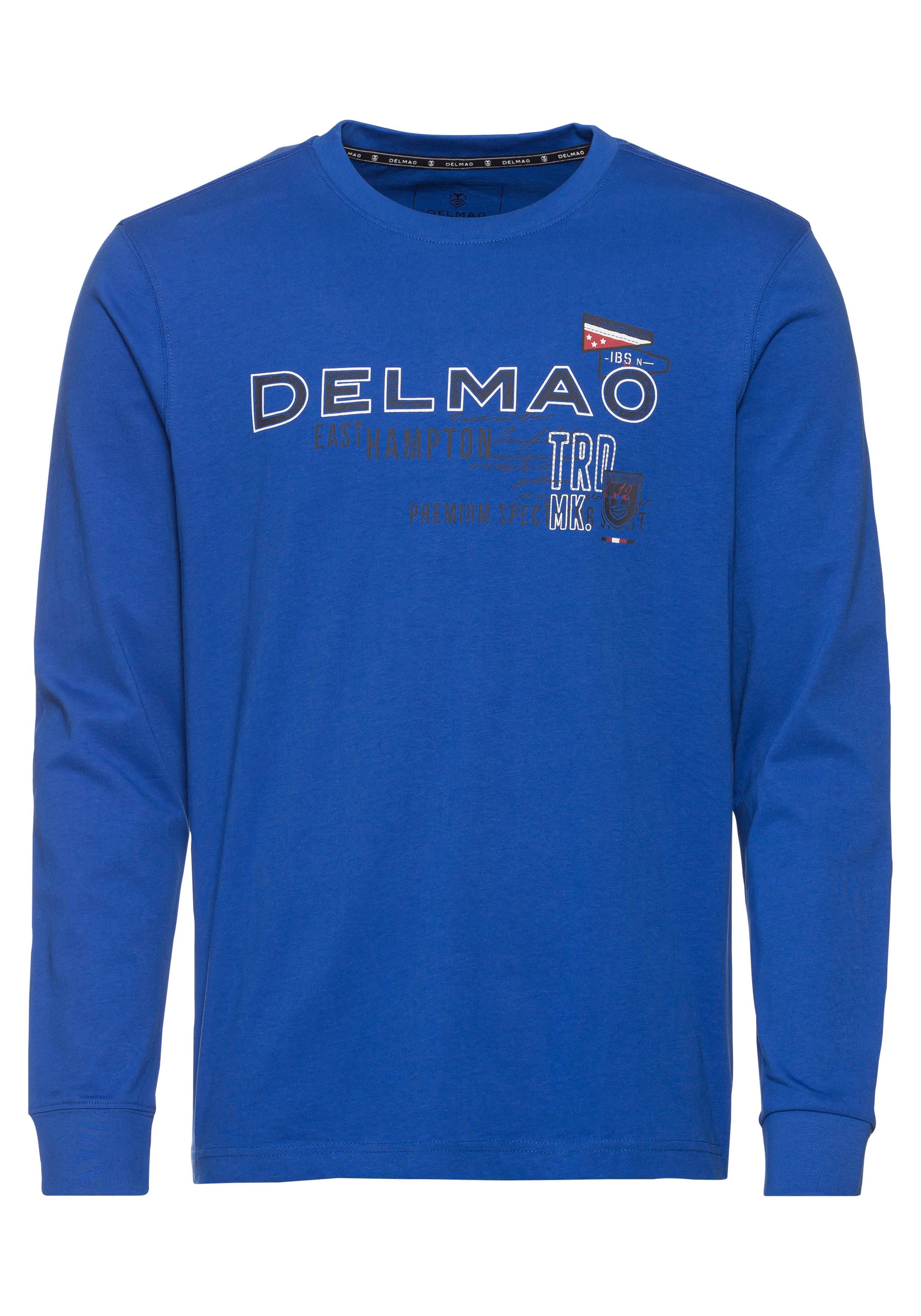 DELMAO Shirt met lange mouwen smalle pasvorm, bedrukt, ronde halslijn, van katoen