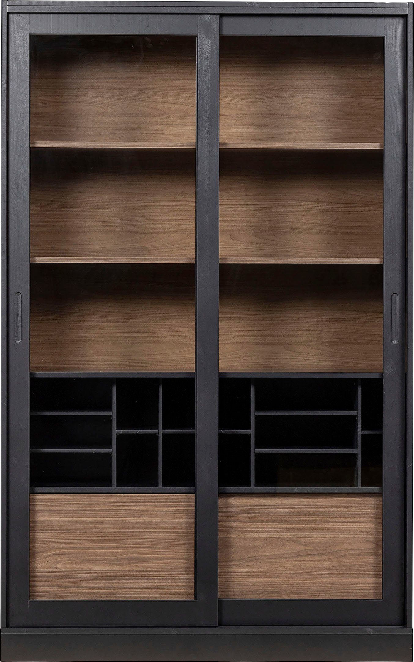 WOOOD Vitrinekast James met glas, veel opbergruimte, h 200 cm x b 125 cm vitrinekasten zwart