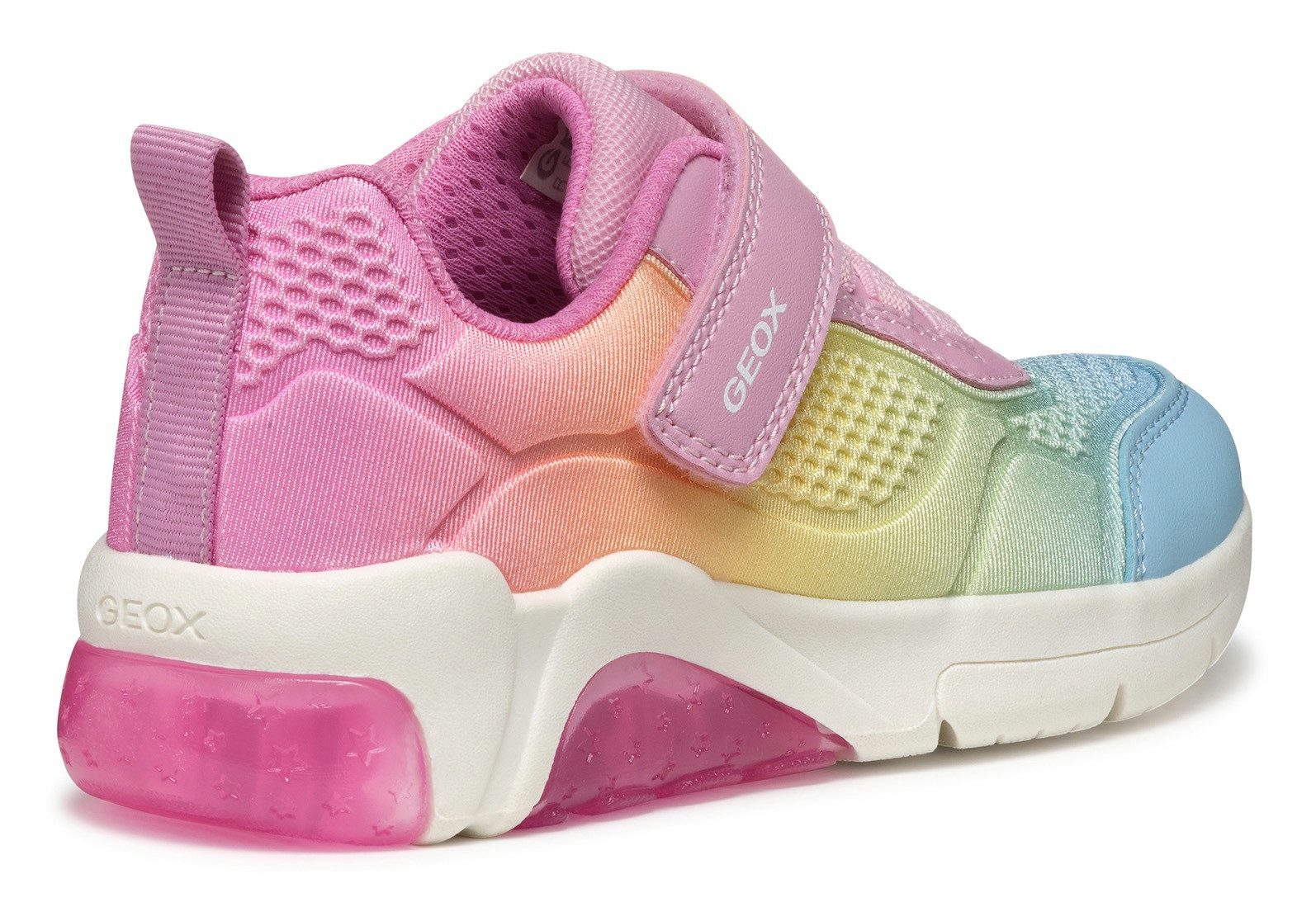 Geox Sneakers J FADINLIGHT GIRL knipper schoen , regenboogschoen, pride sneaker, kleurrijke klittenbandschoen met elastische band