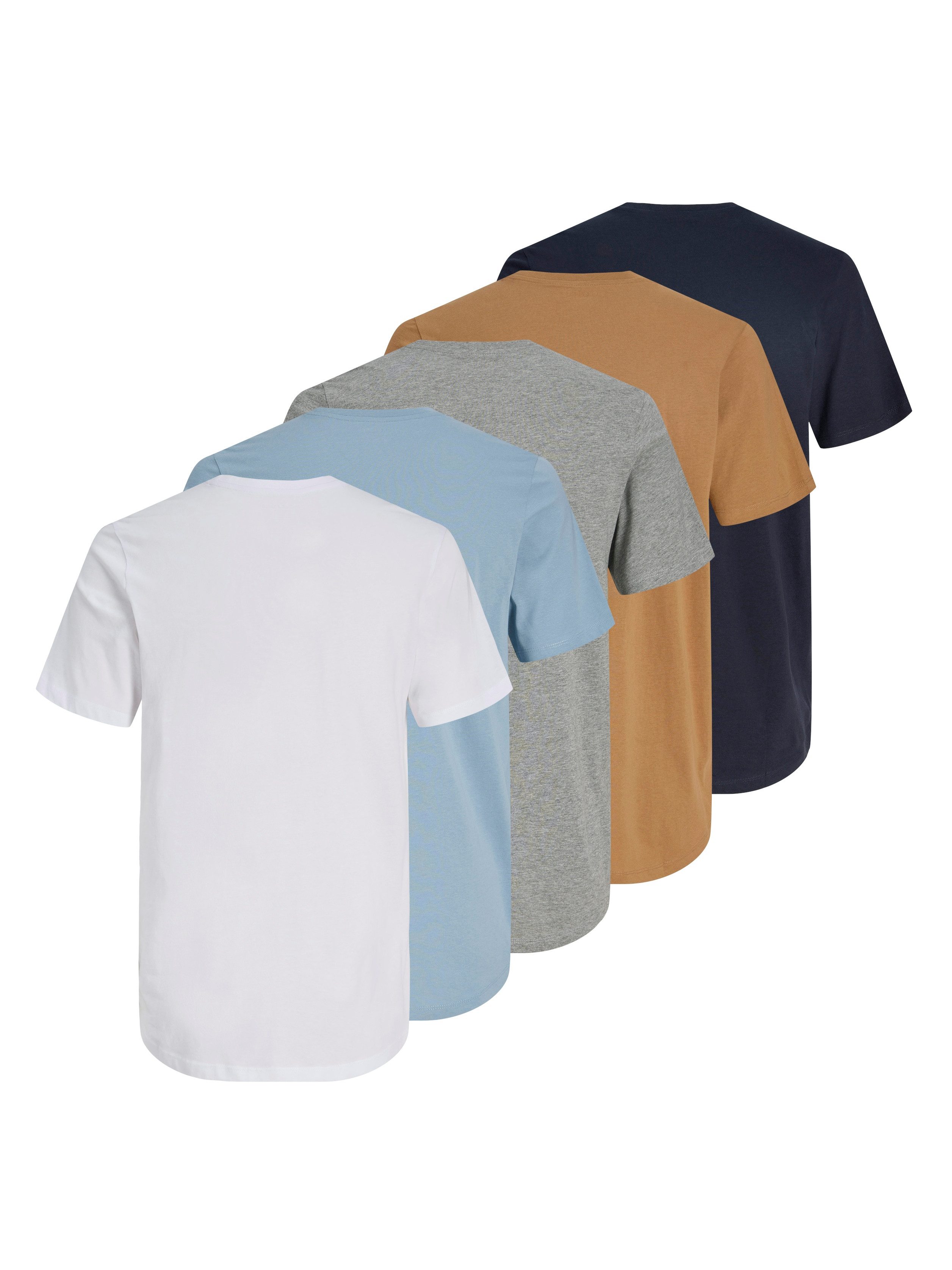 Jack & Jones Shirt met ronde hals JPRBLABRODY TEE SS CREW NECK 5PK MP (set, 5-delig) heren ronde hals maat S bruin